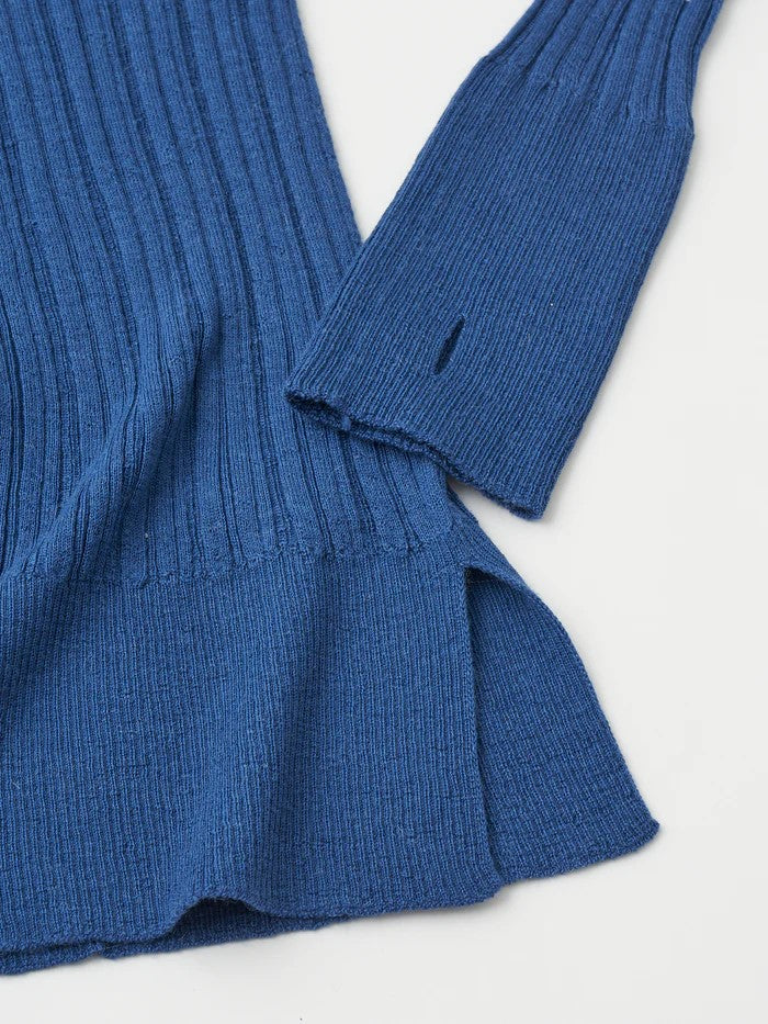 Unfil royal baby alpaca random ribbed-knit high-neck sweater , Blue