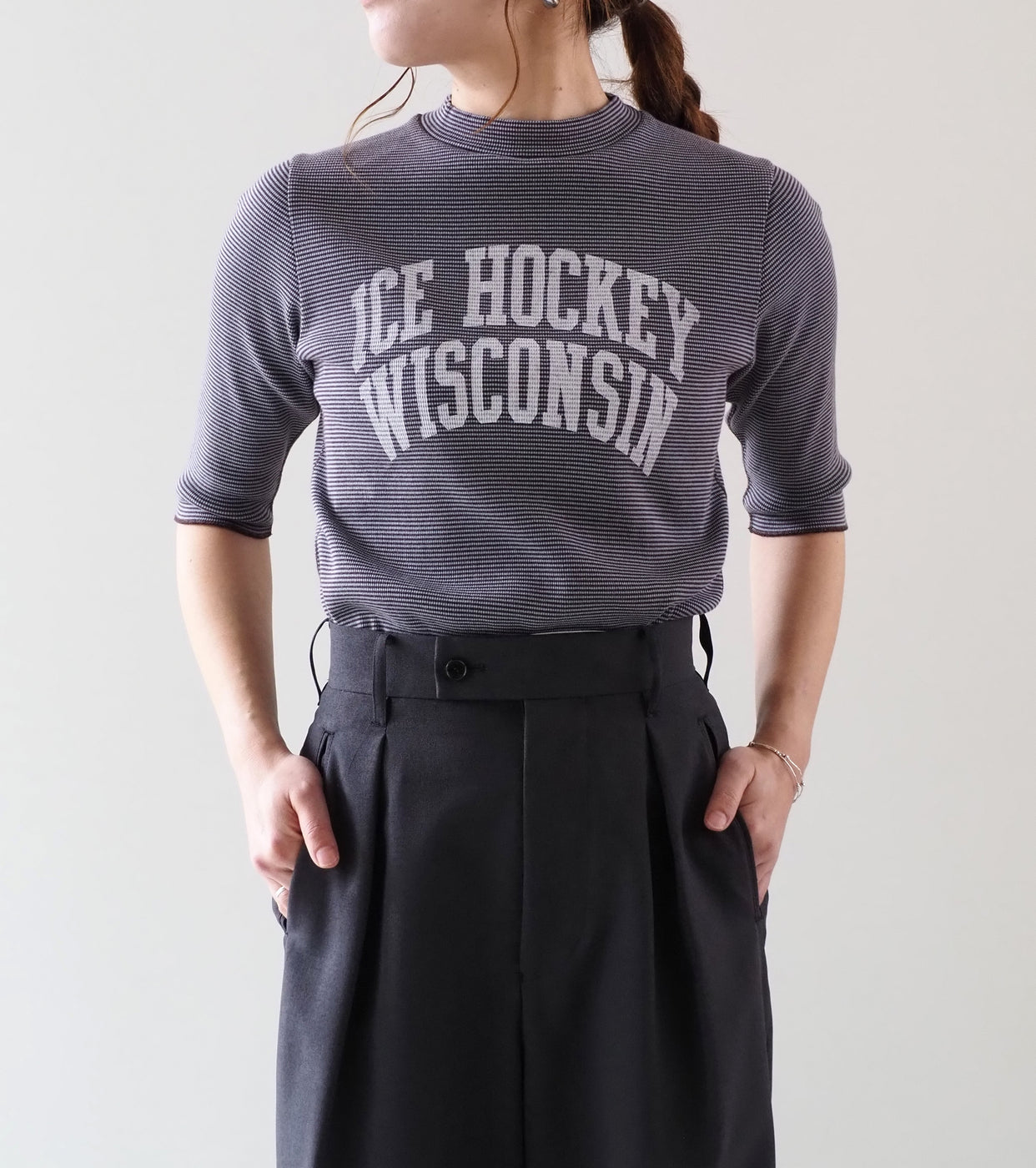 Oblada ボーダー カレッジ プリント ティー, Mint Brown