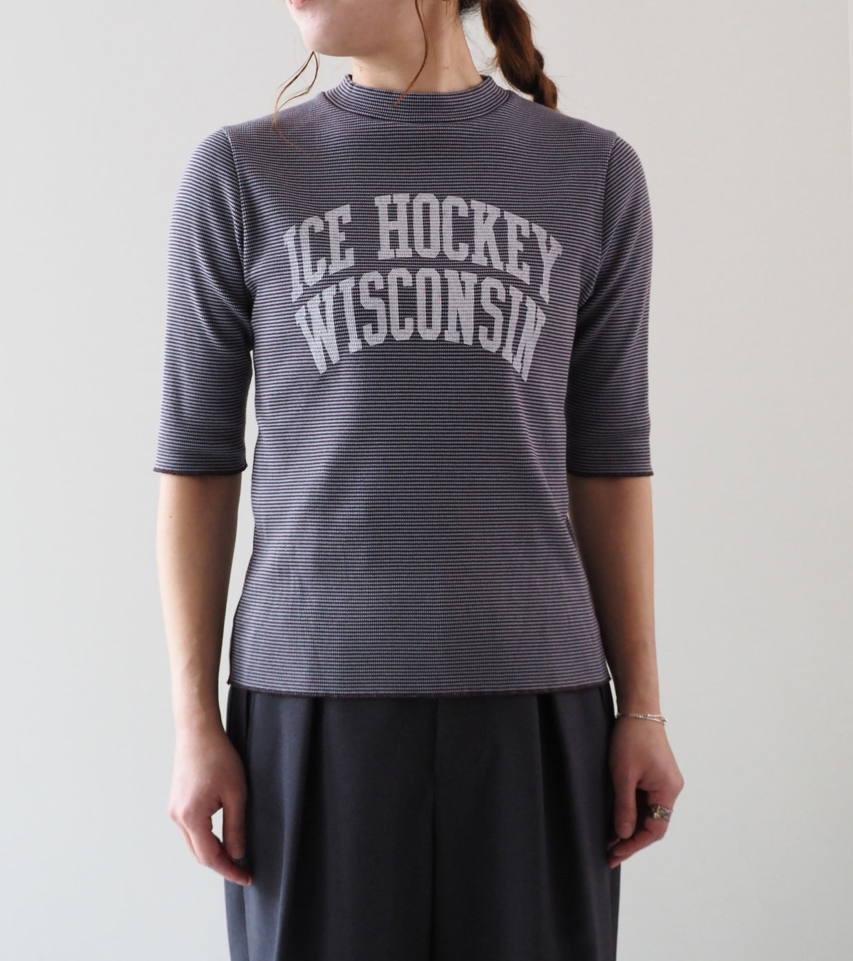 Oblada ボーダー カレッジ プリント ティー, Mint Brown