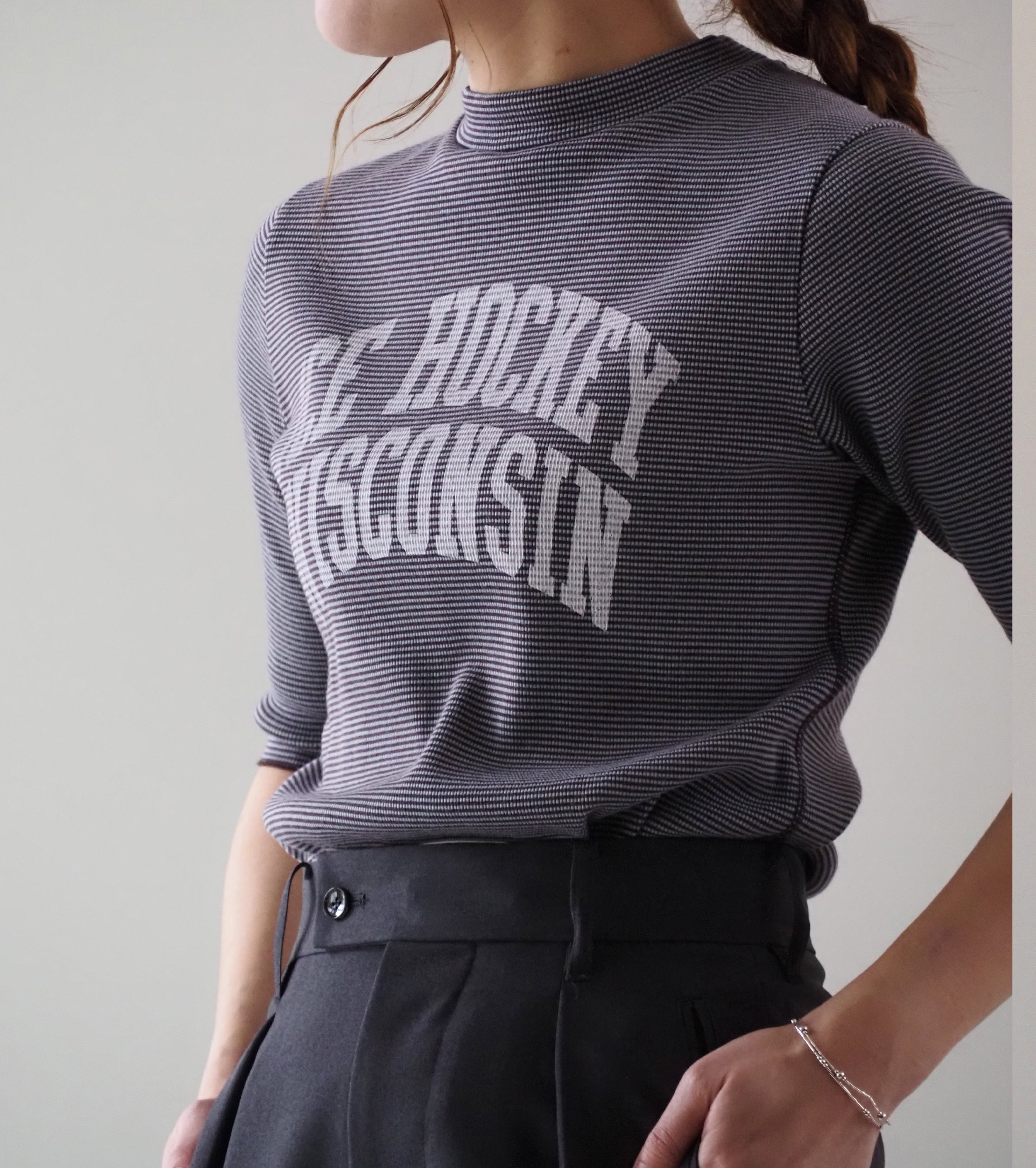 Oblada ボーダー カレッジ プリント ティー, Mint Brown