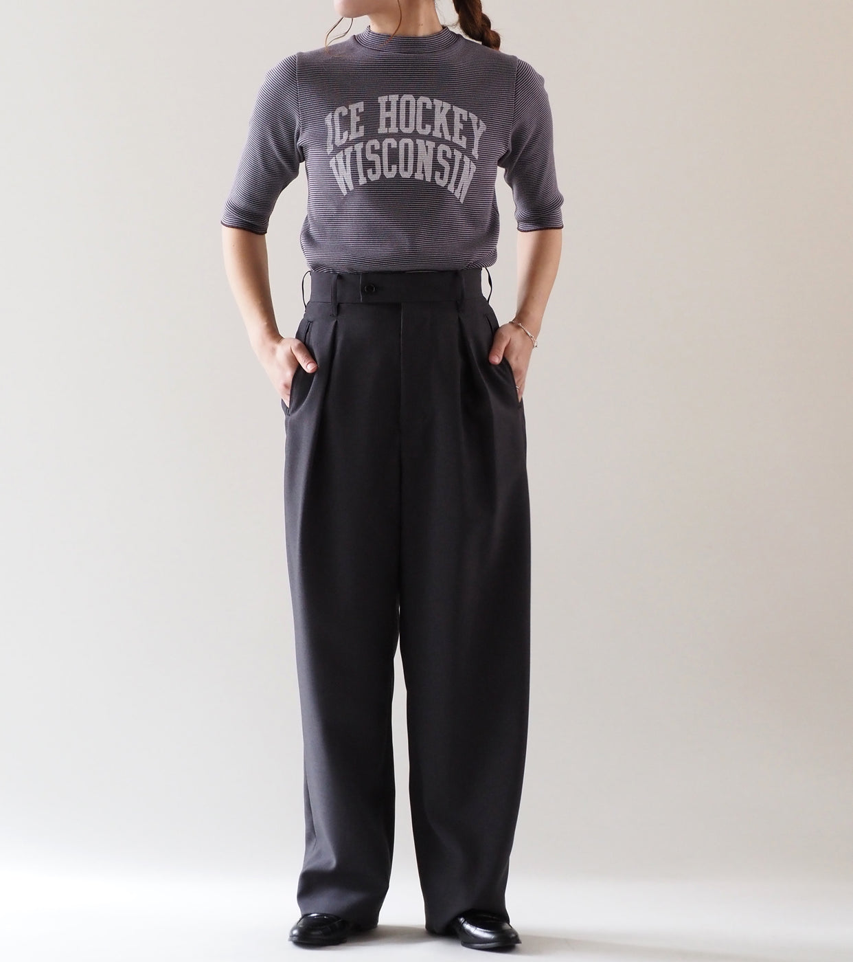 Oblada ボーダー カレッジ プリント ティー, Mint Brown