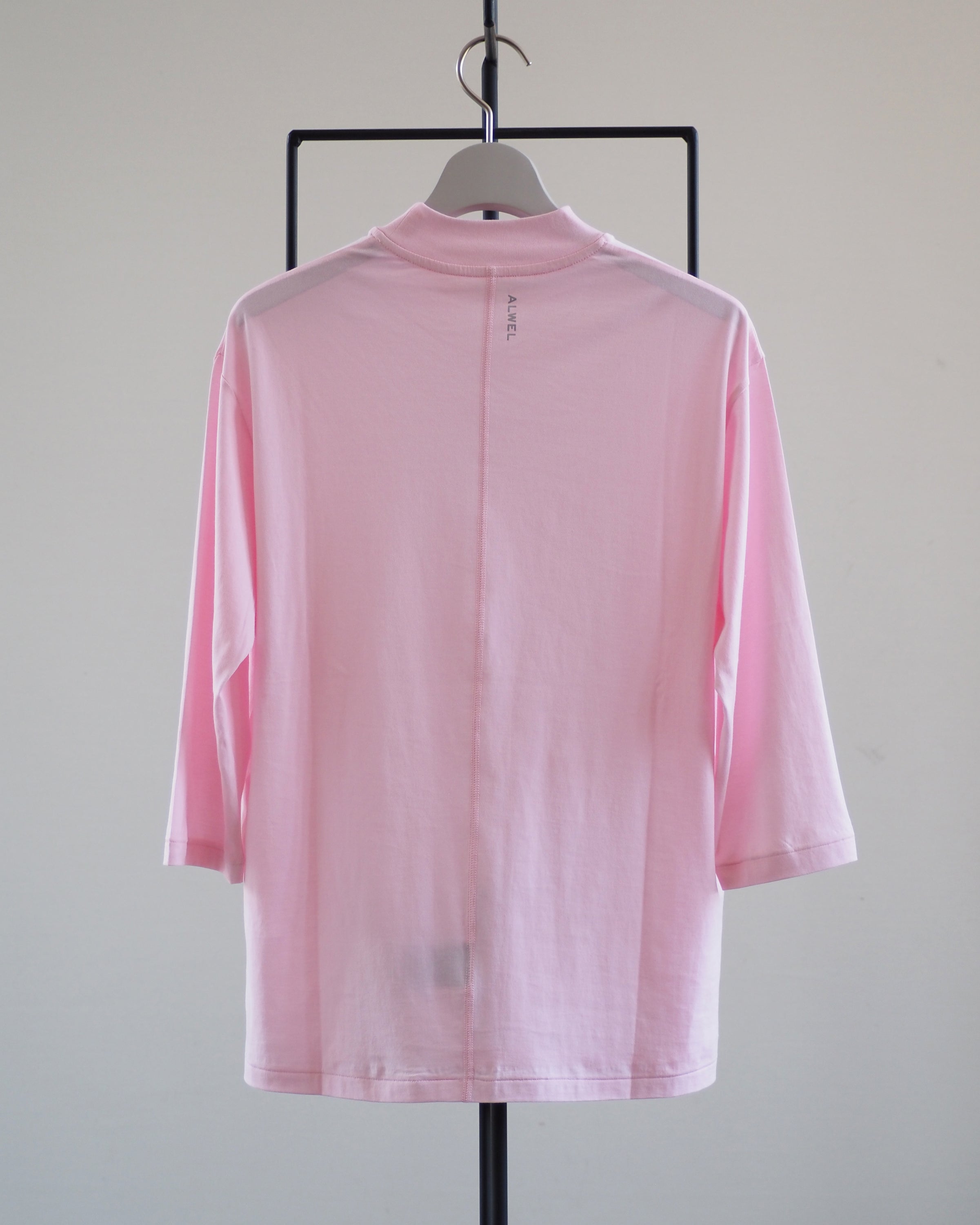 Mock Neck 3/4 Sleeve Tee,Candy Pink