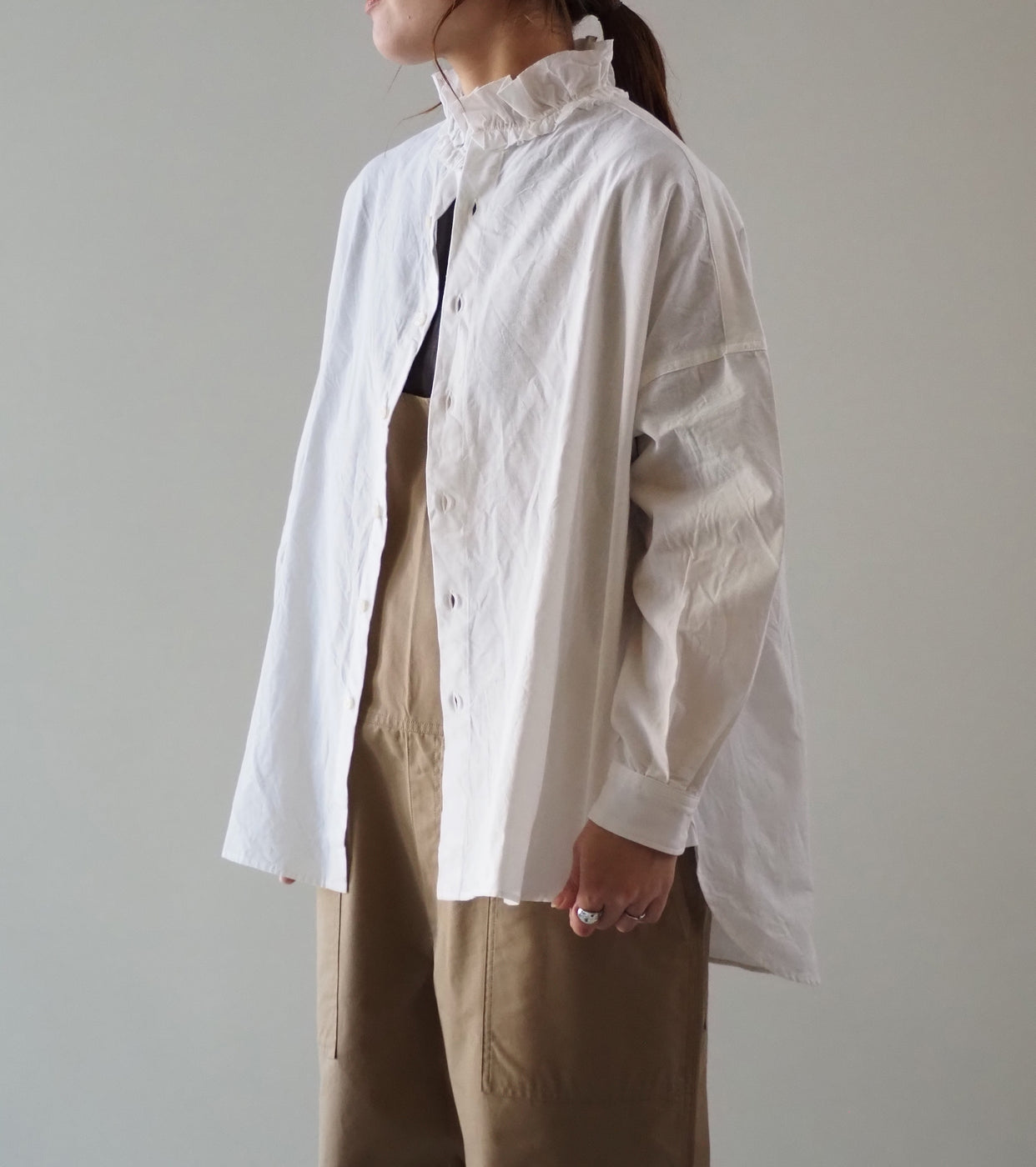 Yarmo ラッフル シャツ ダンガリー , White