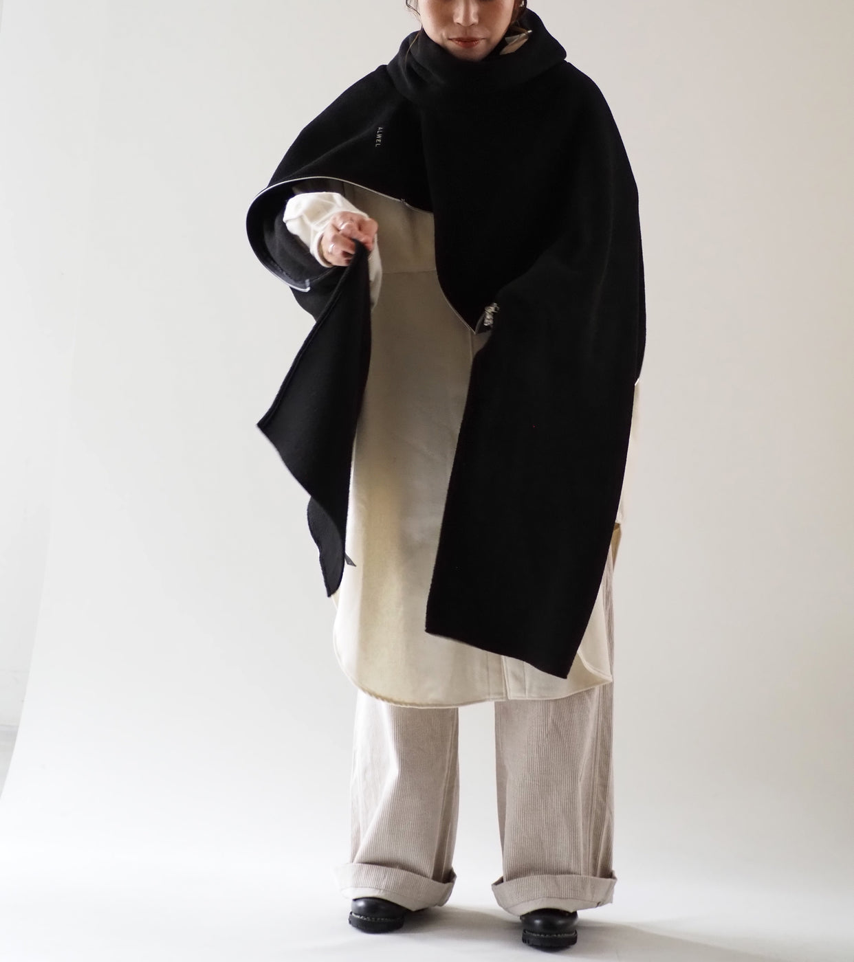 ALWEL フリース ストール ポンチョ , Black