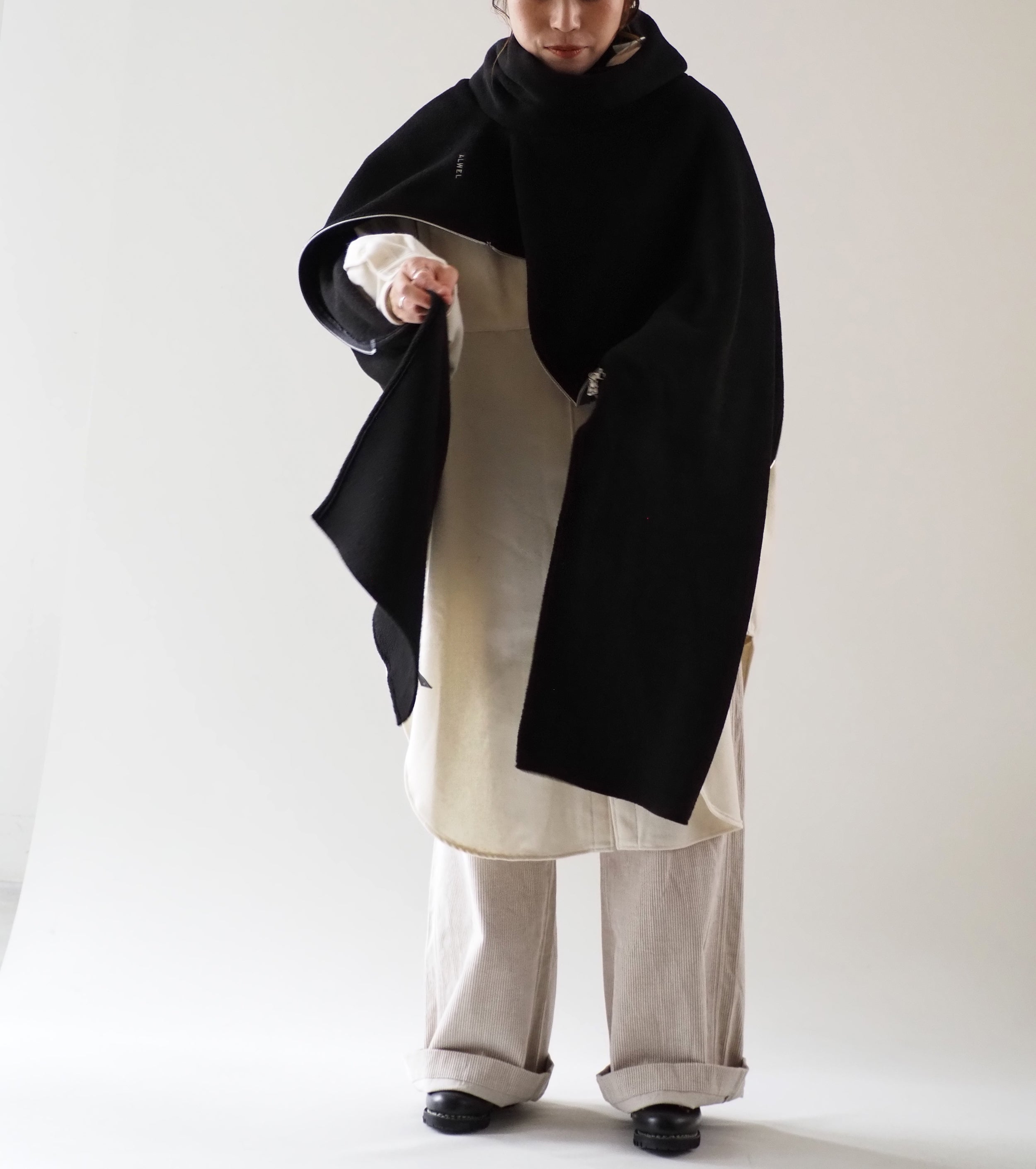 ALWEL フリース ストール ポンチョ , Black