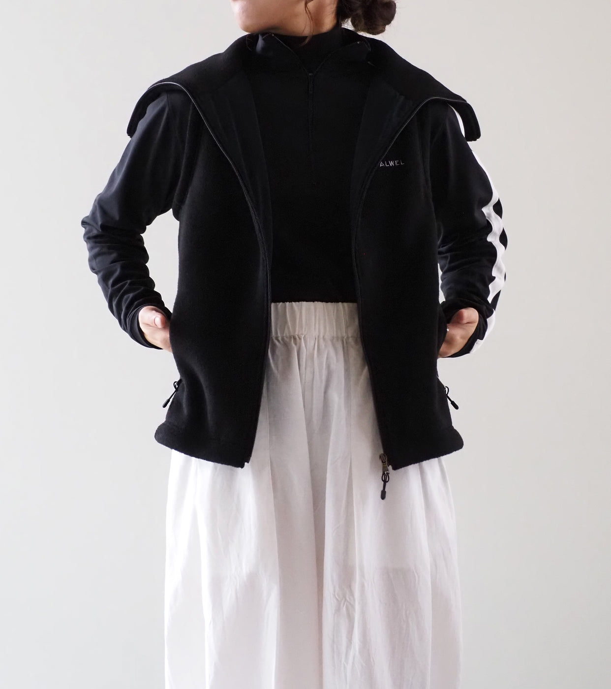 ALWEL フリース ジップ ベスト , Black