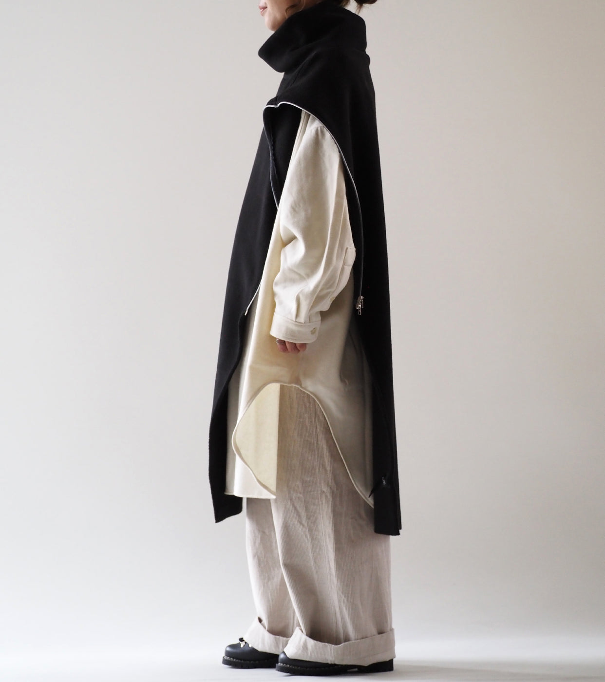 ALWEL フリース ストール ポンチョ , Black