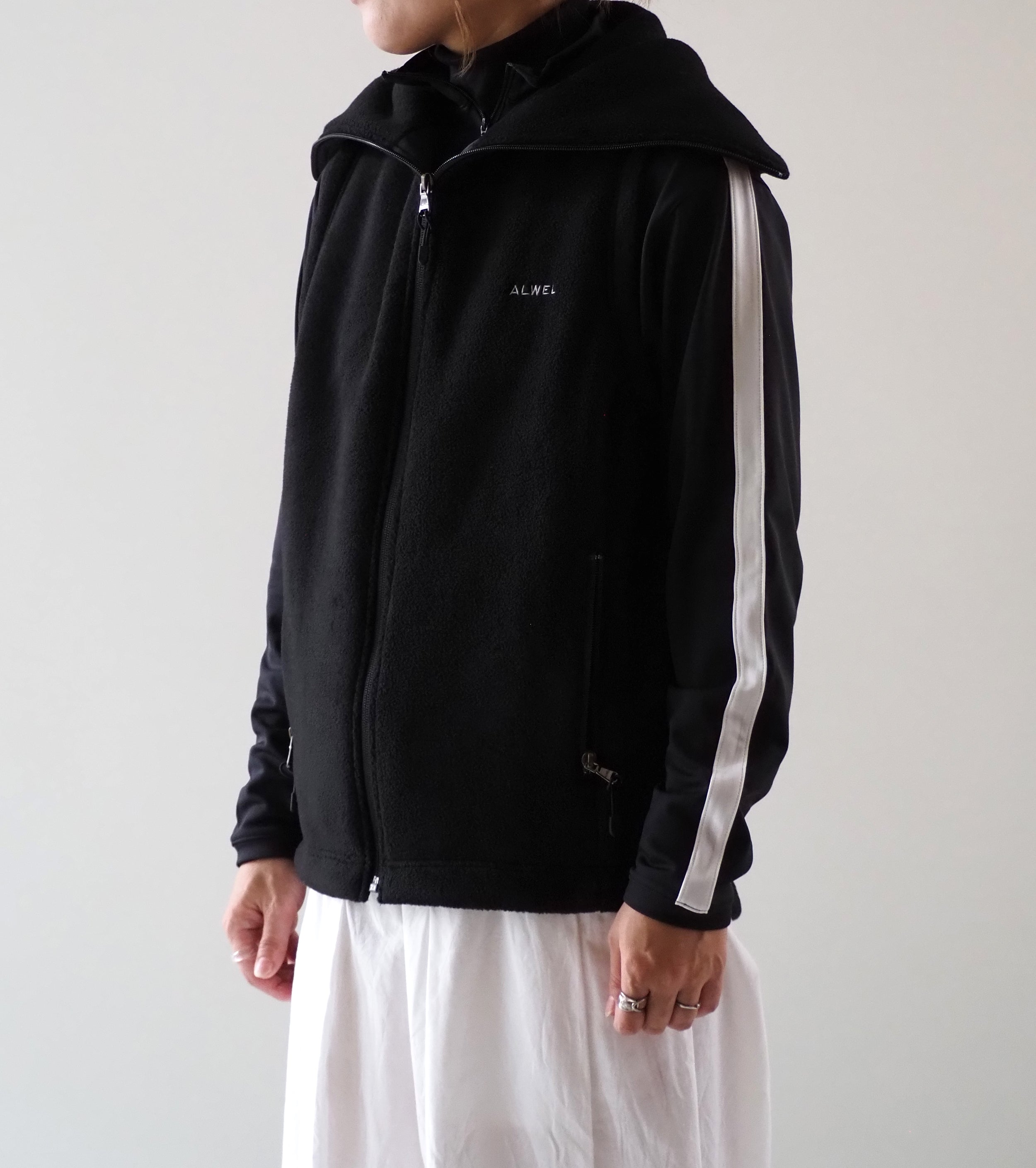 ALWEL フリース ジップ ベスト , Black