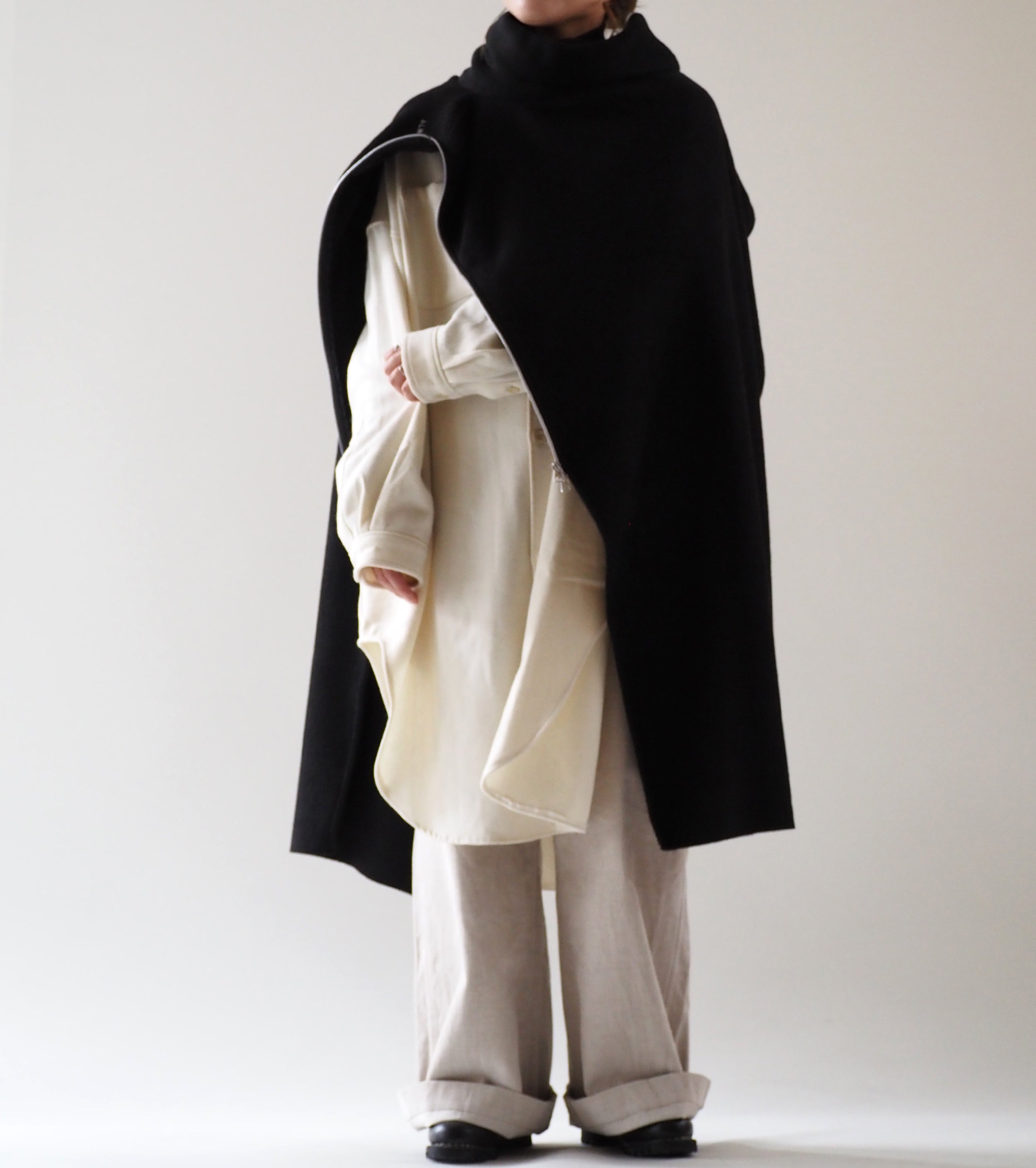 ALWEL フリース ストール ポンチョ , Black
