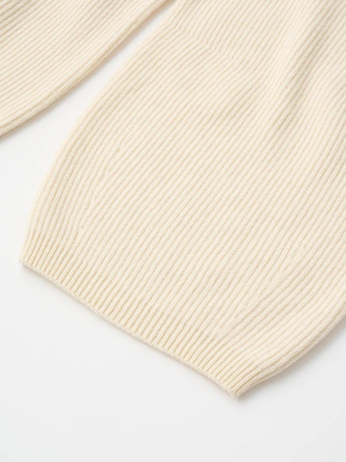 Unfil WOOLEN COTTON & EX.FINE LAMBS WOOL RIBBED-KNIT WIDE PANTS, Off White