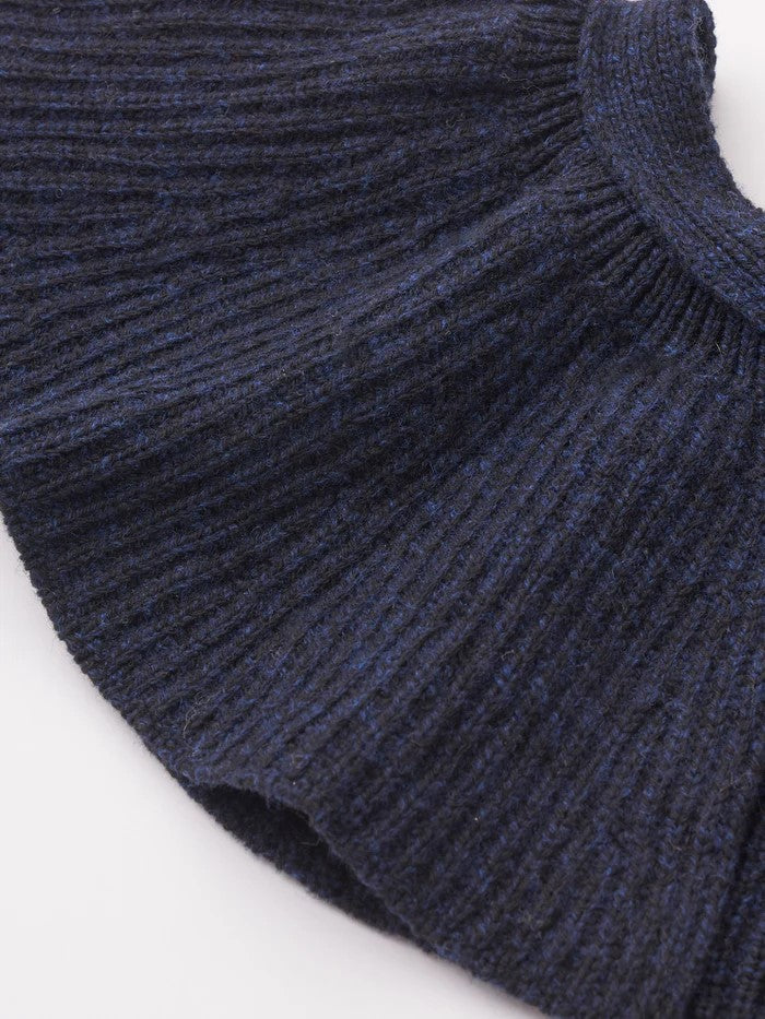 Unfil WOOLEN COTTON & EX.FINE LAMBS WOOL RIBBED-KNIT FRILL COLLAR, Black Navy