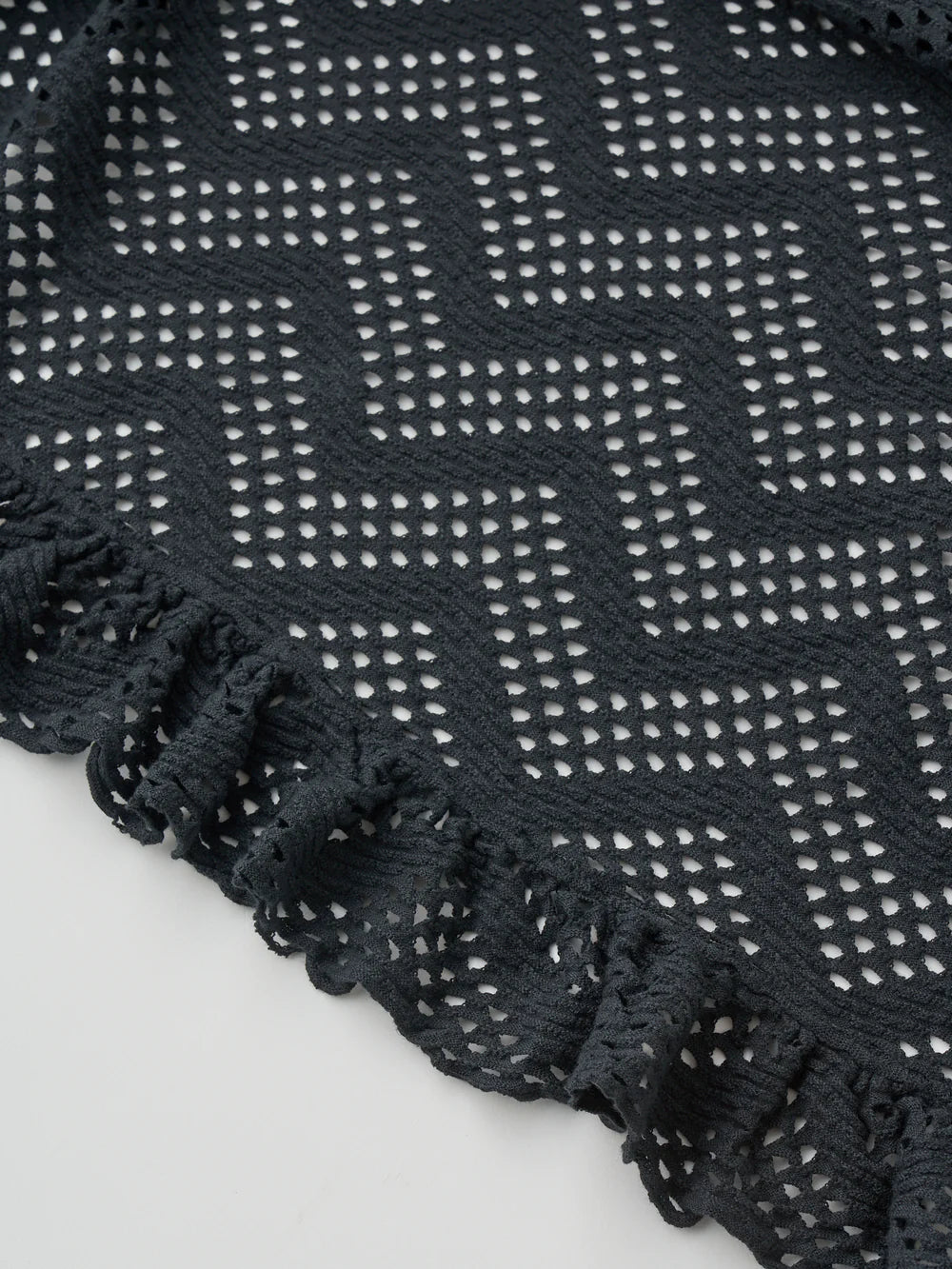 Unfil パターン メッシュ コットン ジャージー ラッフルド ティー, Washed Black