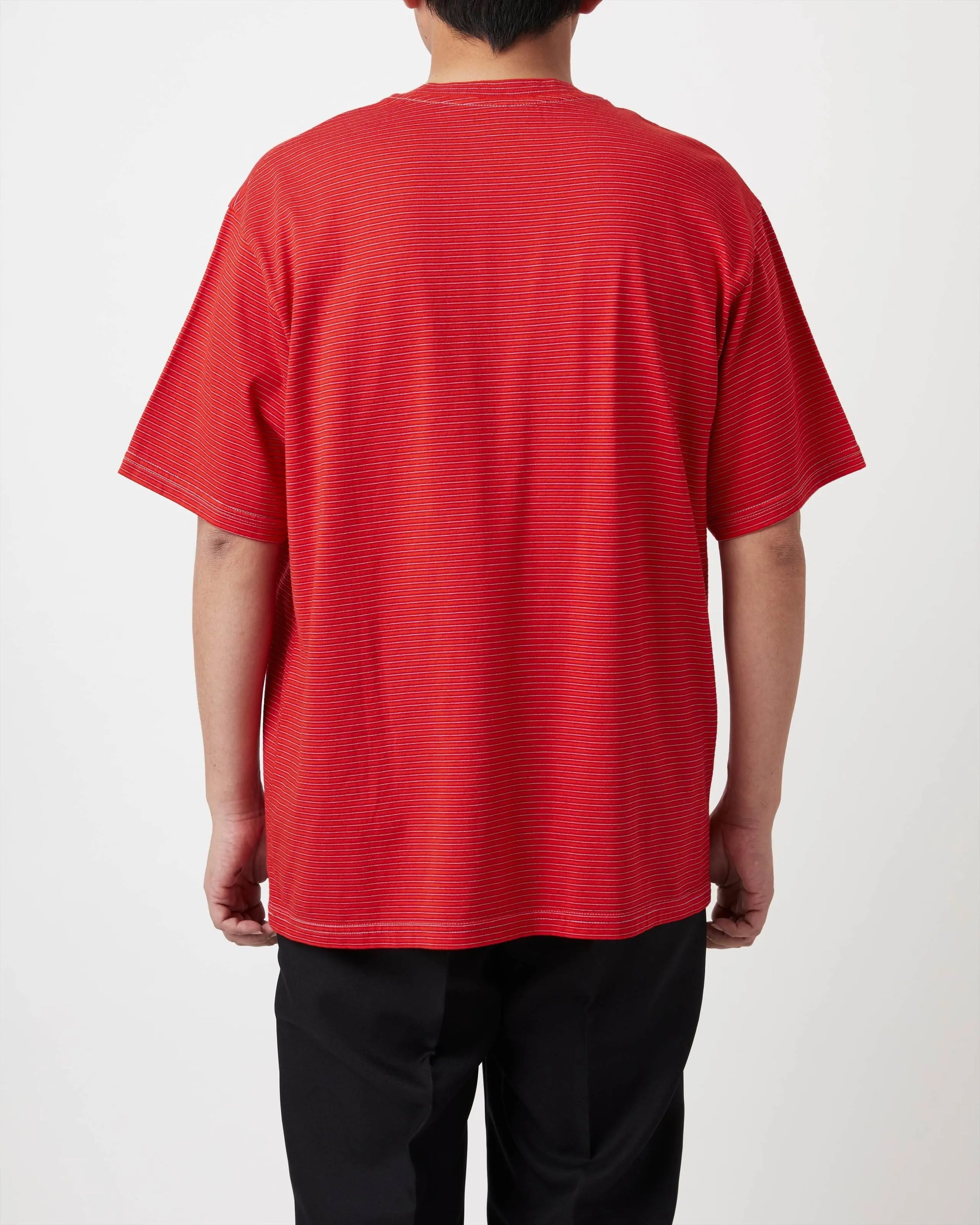 Yonetomi  ガーメント ダイ ボーダーTシャツ , Red × Sax