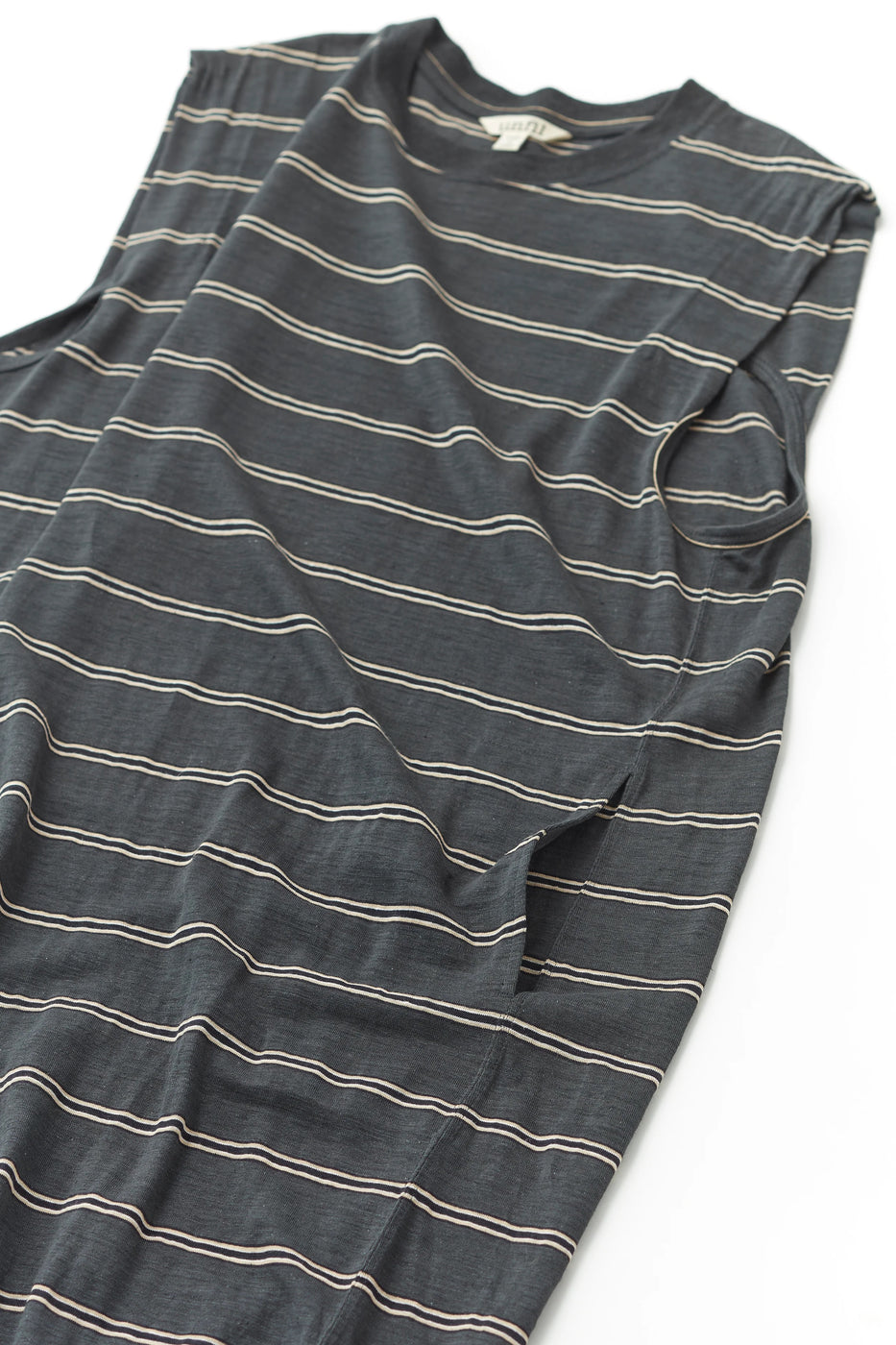 Unfil hemp striped jersey sleeveles T-dress , Dark Blue Stripe