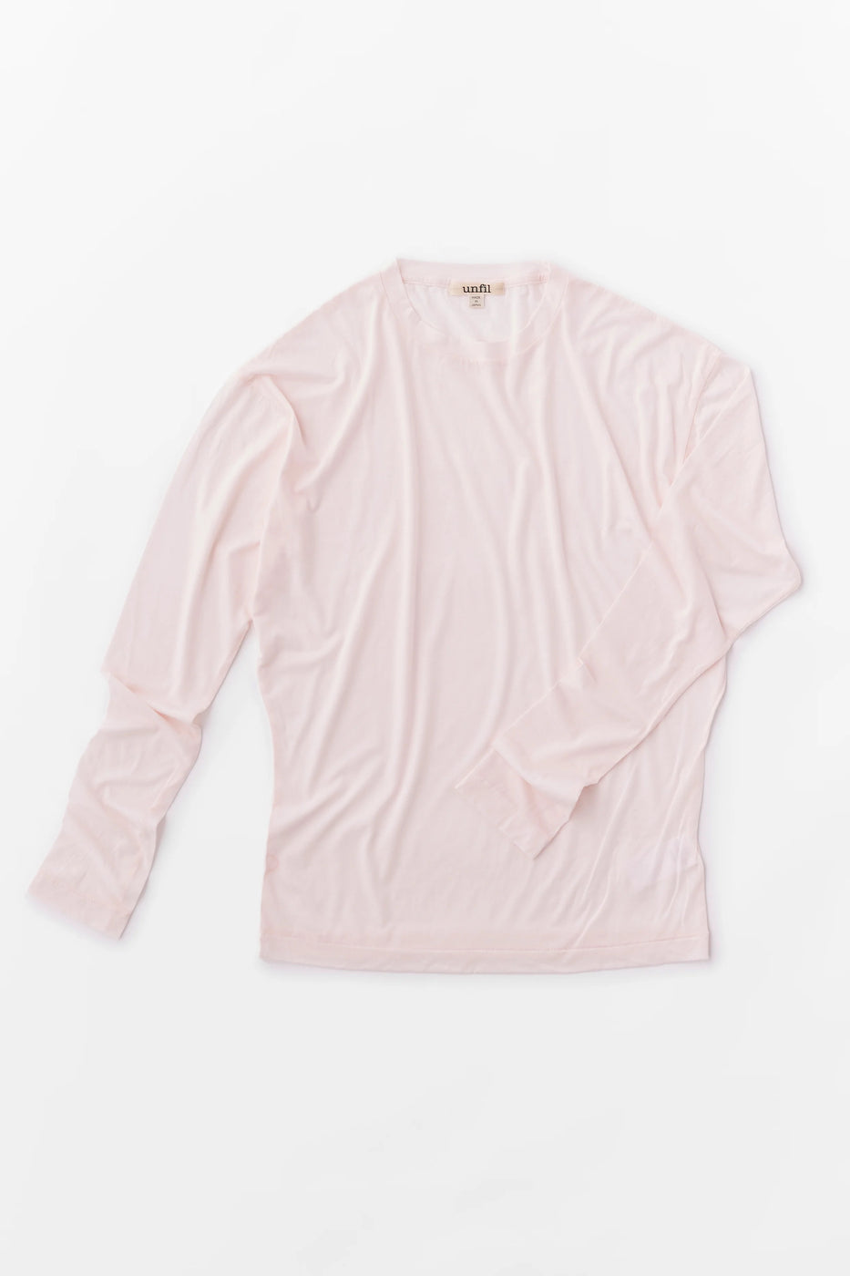 Unfil  twisted cotton sheer jersey long sleeve Tee, Creamy Pink