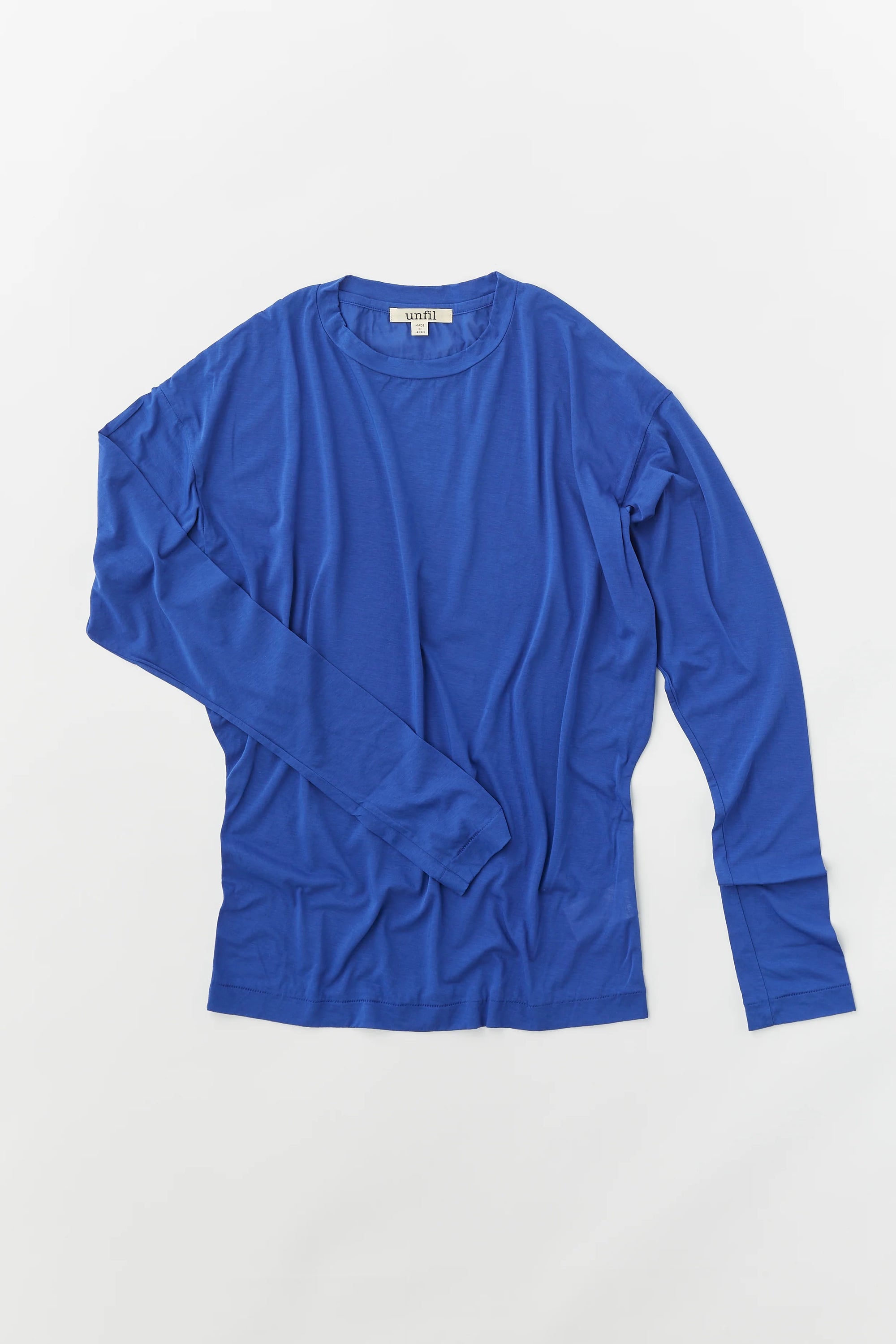 Unfil  twisted cotton sheer jersey long sleeve Tee, , Lapis Blue