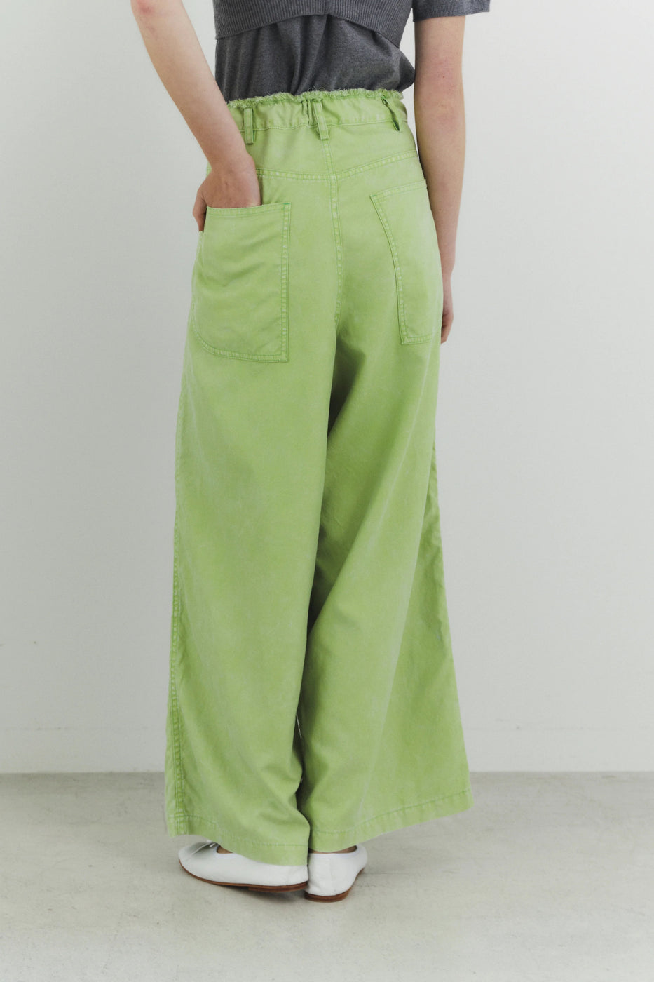 Unfil  egyptian cotton ox bleach-out wide leg pants, Washed Green