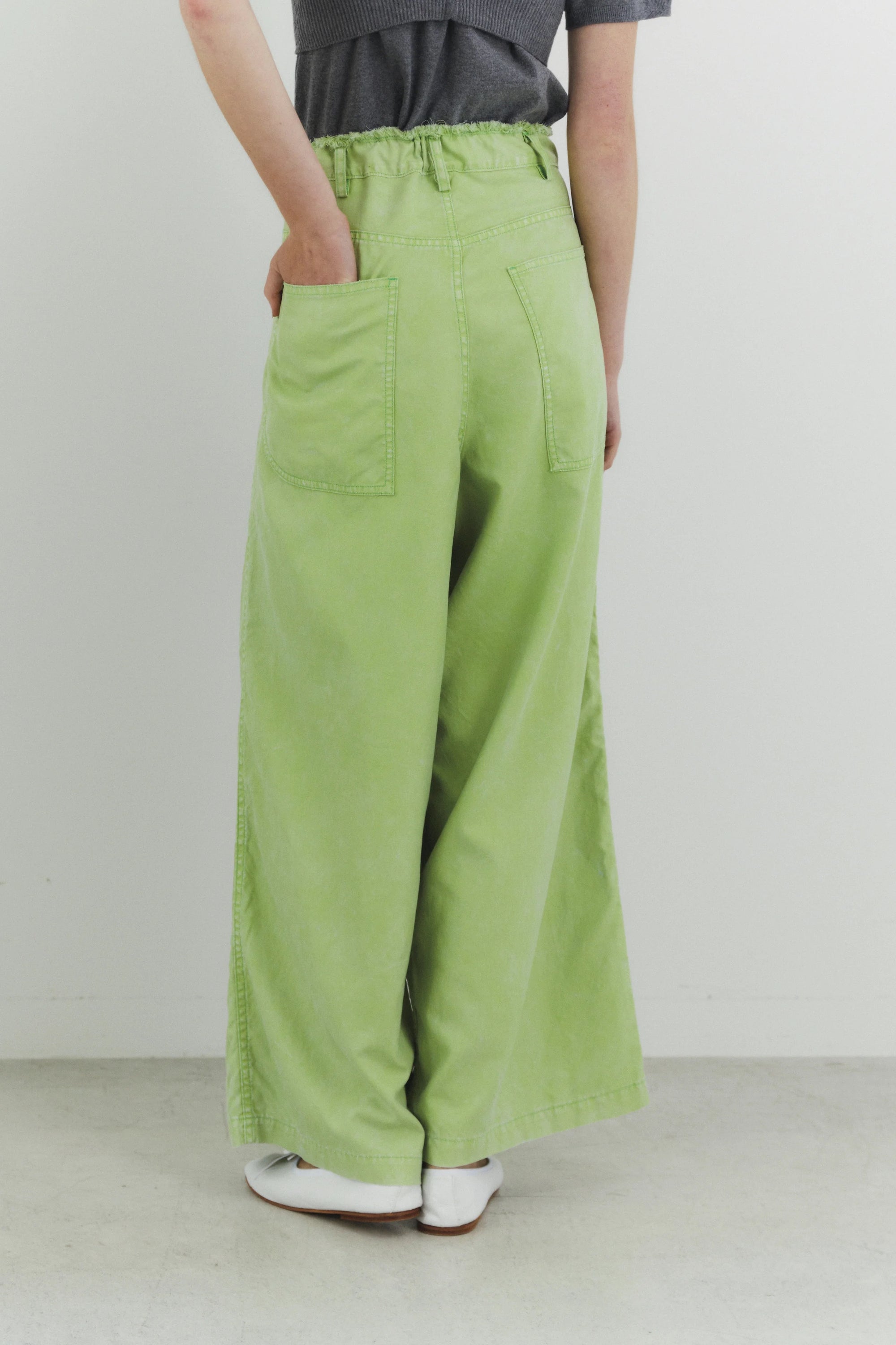 Unfil  egyptian cotton ox bleach-out wide leg pants, Washed Green