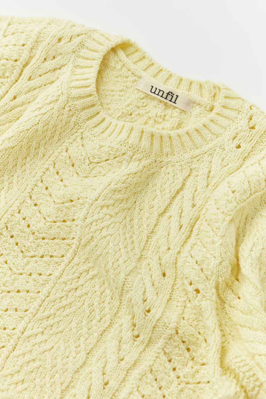 Unfil オープン ワークケーブル ニット セーター, Cream Yellow