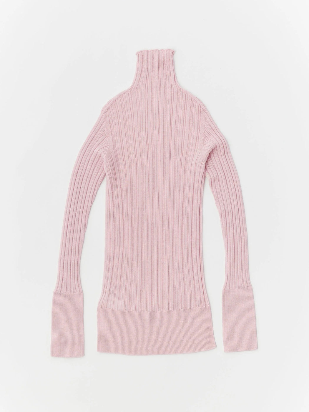 Unfil royal baby alpaca random ribbed-knit high-neck sweater ,Baby Pink