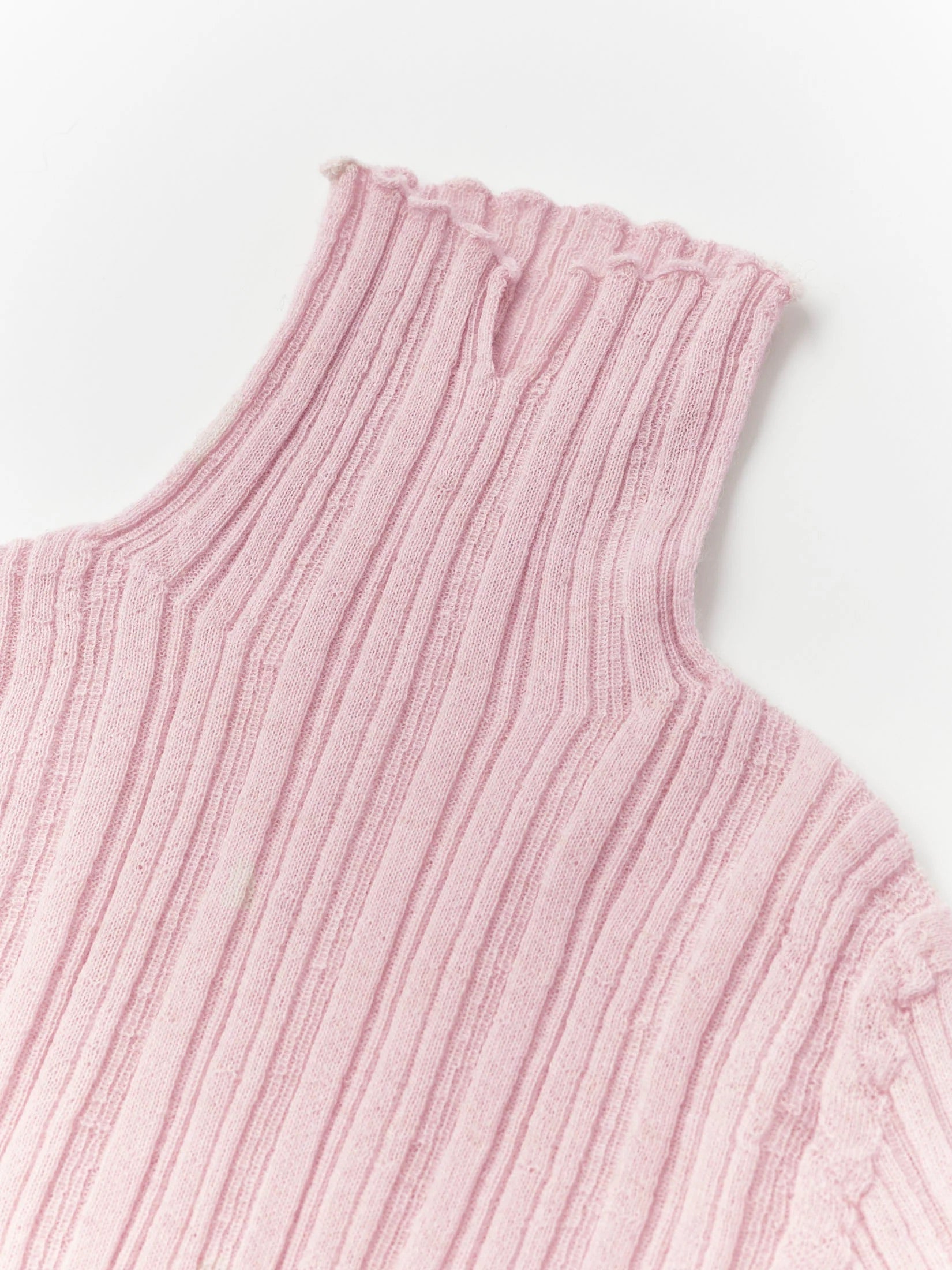 Unfil royal baby alpaca random ribbed-knit high-neck sweater ,Baby Pink