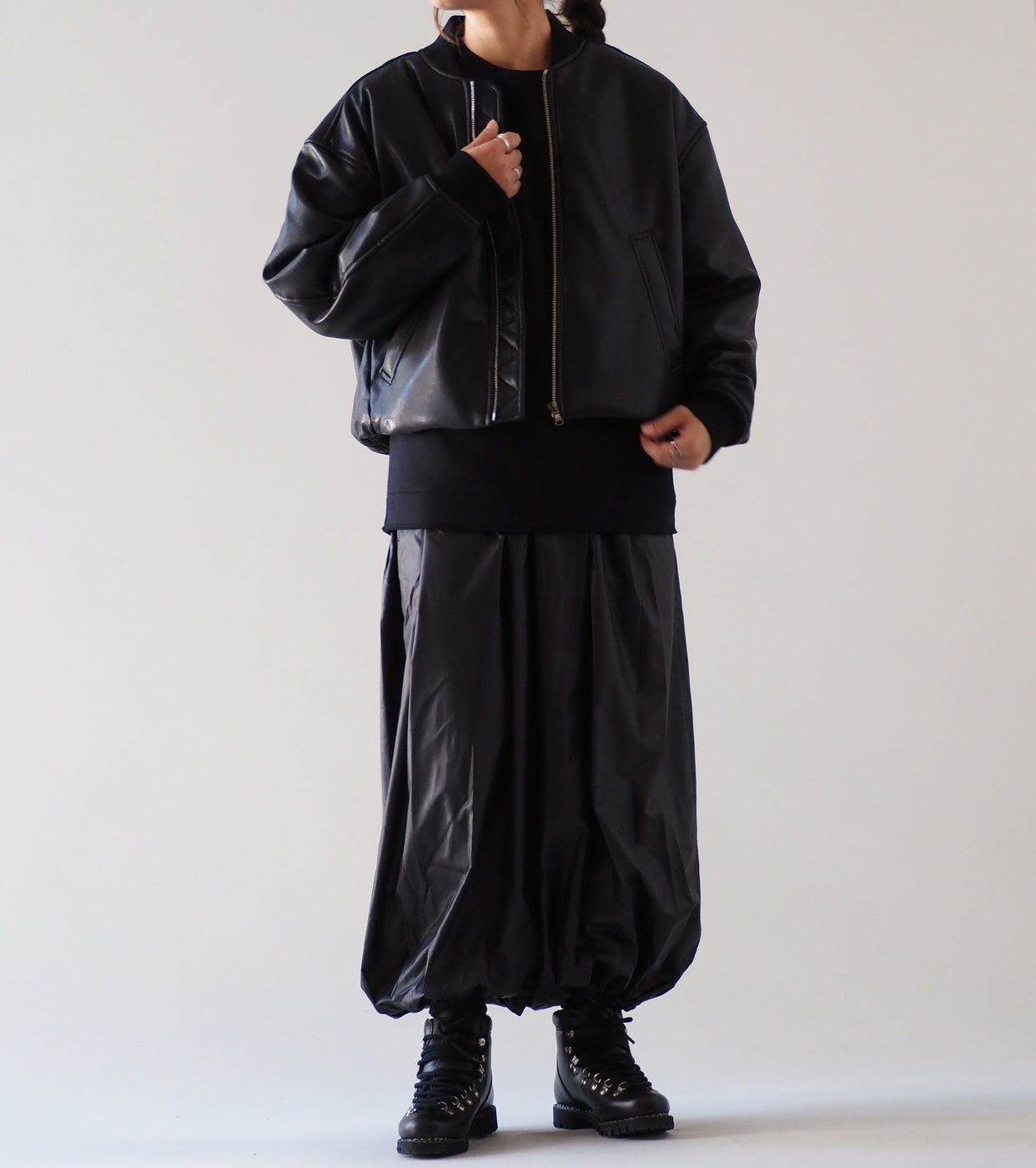 ALWEL フェイク レザー パテッド ボンバー ジャケット , Black