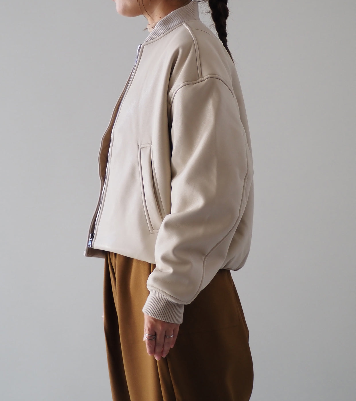 ALWEL FAUX LEATHER PADDED BOMBER JACKET  , Ivory