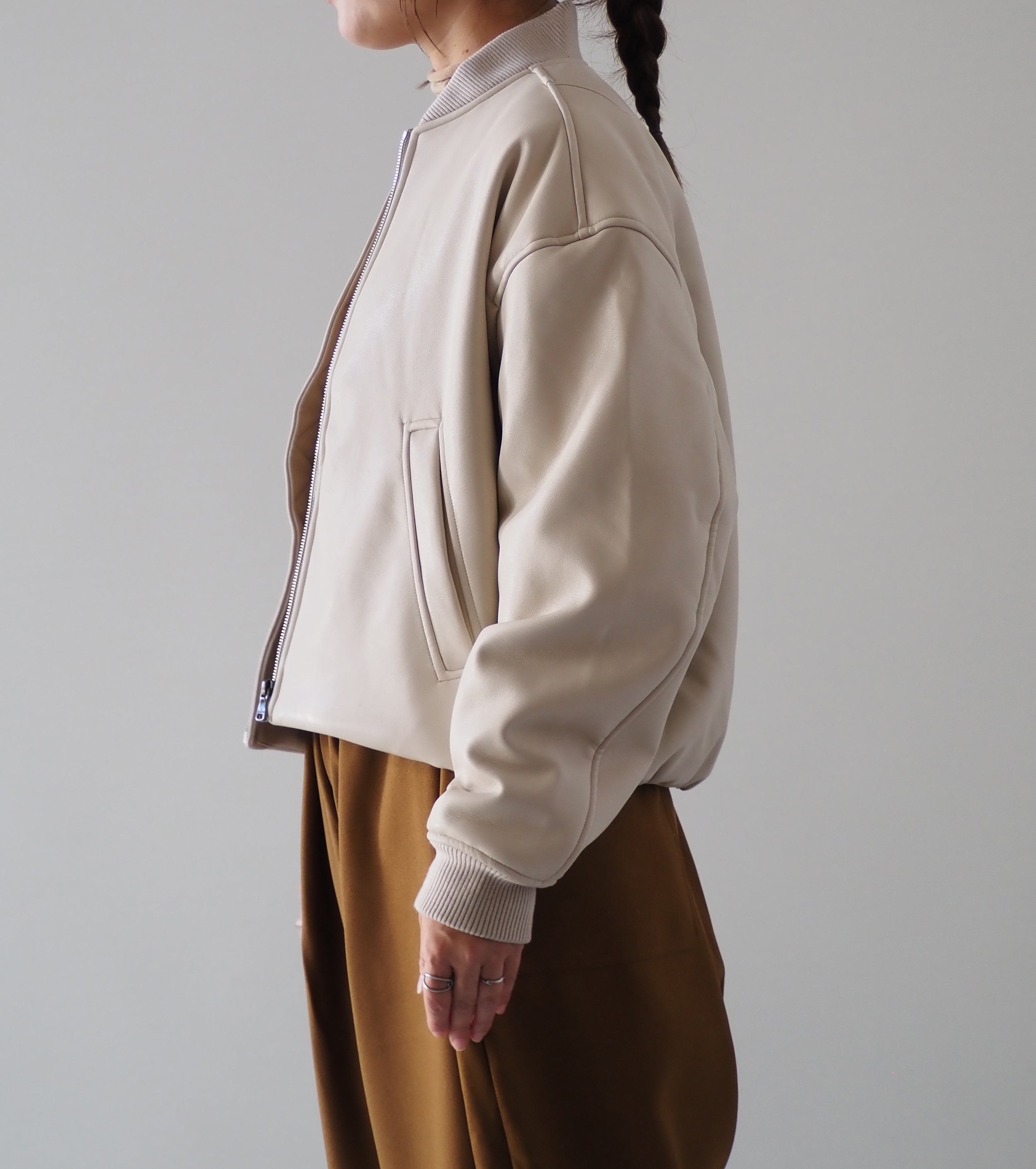 ALWEL FAUX LEATHER PADDED BOMBER JACKET  , Ivory