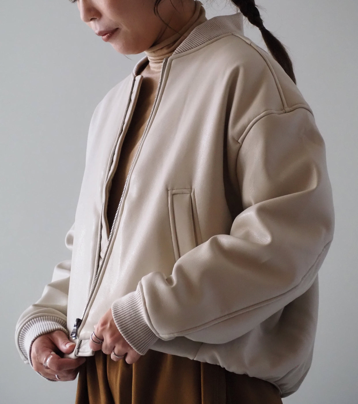 ALWEL FAUX LEATHER PADDED BOMBER JACKET  , Ivory