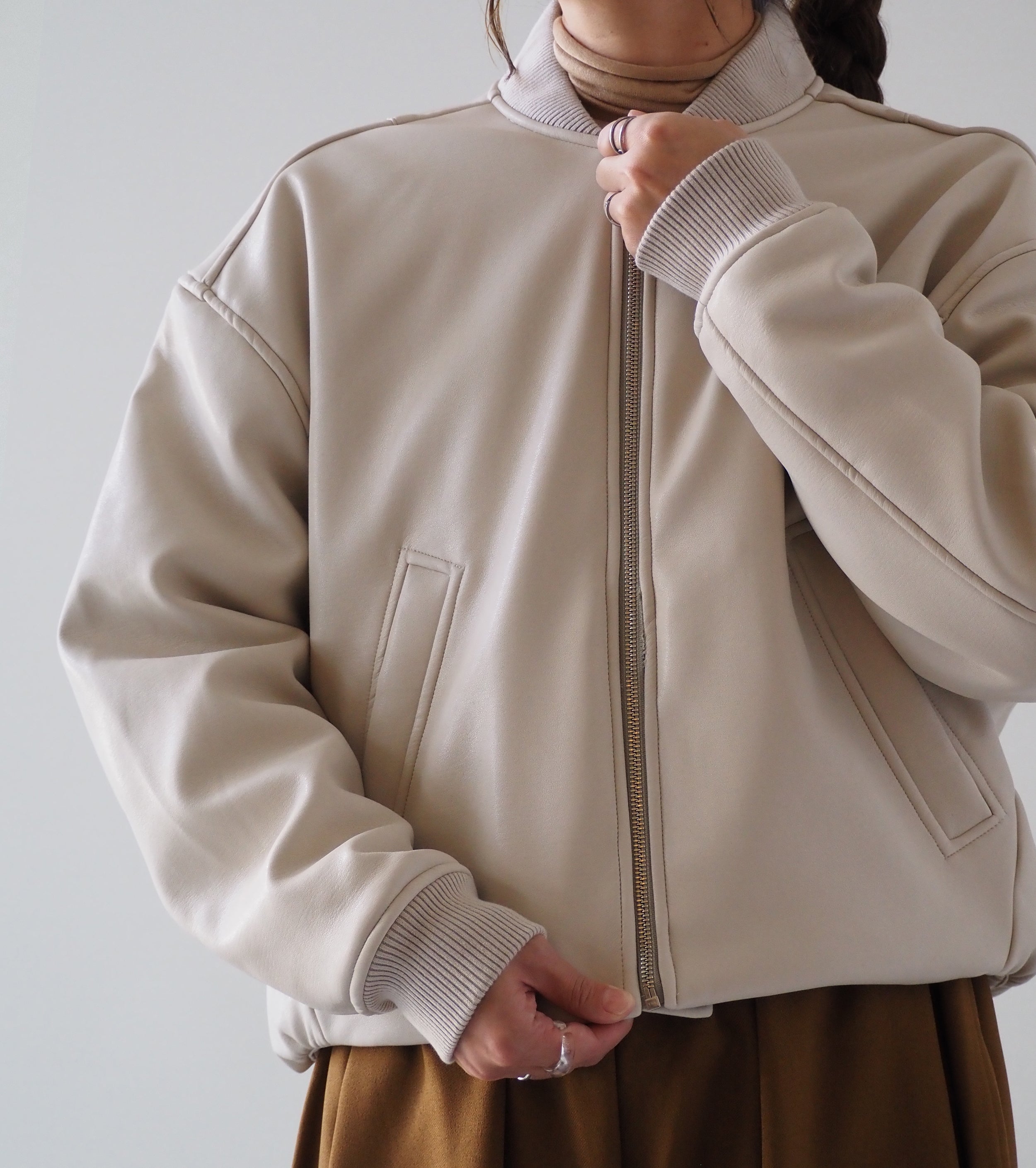 ALWEL FAUX LEATHER PADDED BOMBER JACKET  , Ivory