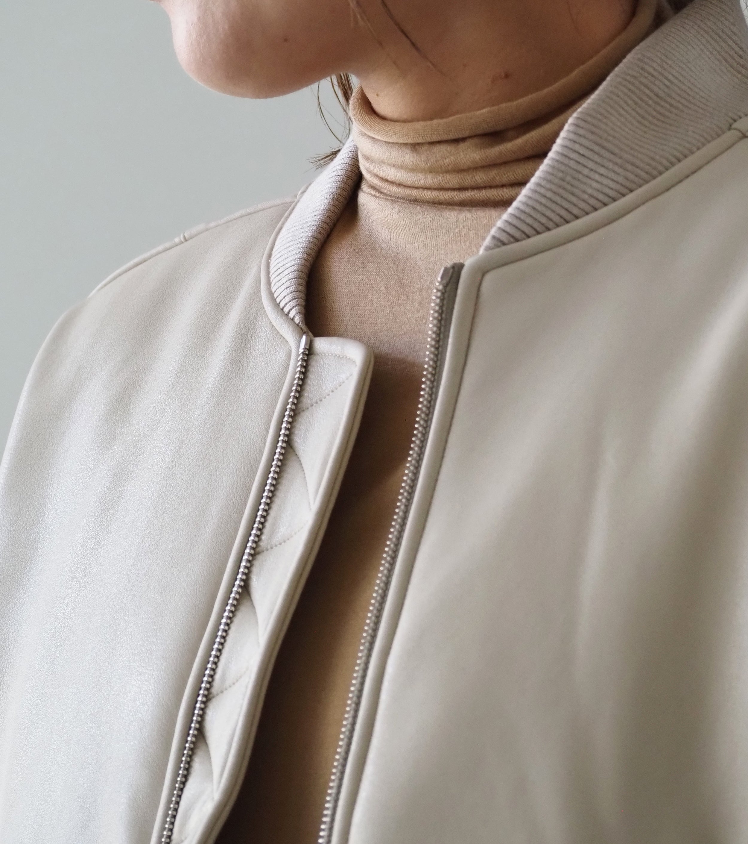 ALWEL FAUX LEATHER PADDED BOMBER JACKET  , Ivory