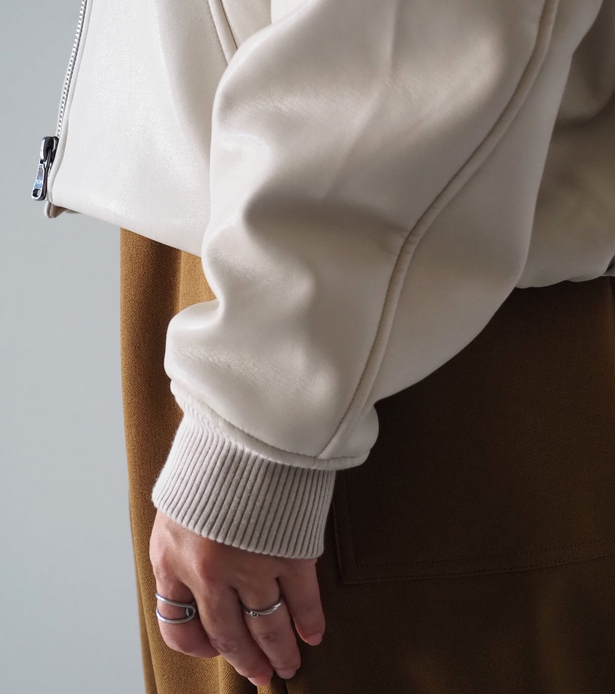 ALWEL FAUX LEATHER PADDED BOMBER JACKET  , Ivory