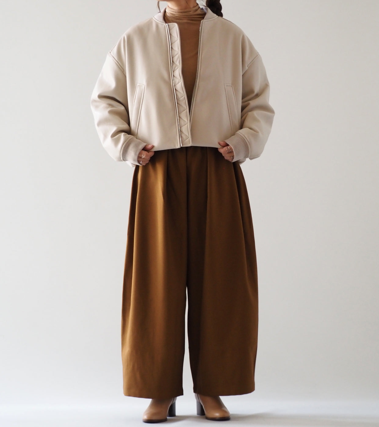 ALWEL FAUX LEATHER PADDED BOMBER JACKET  , Ivory