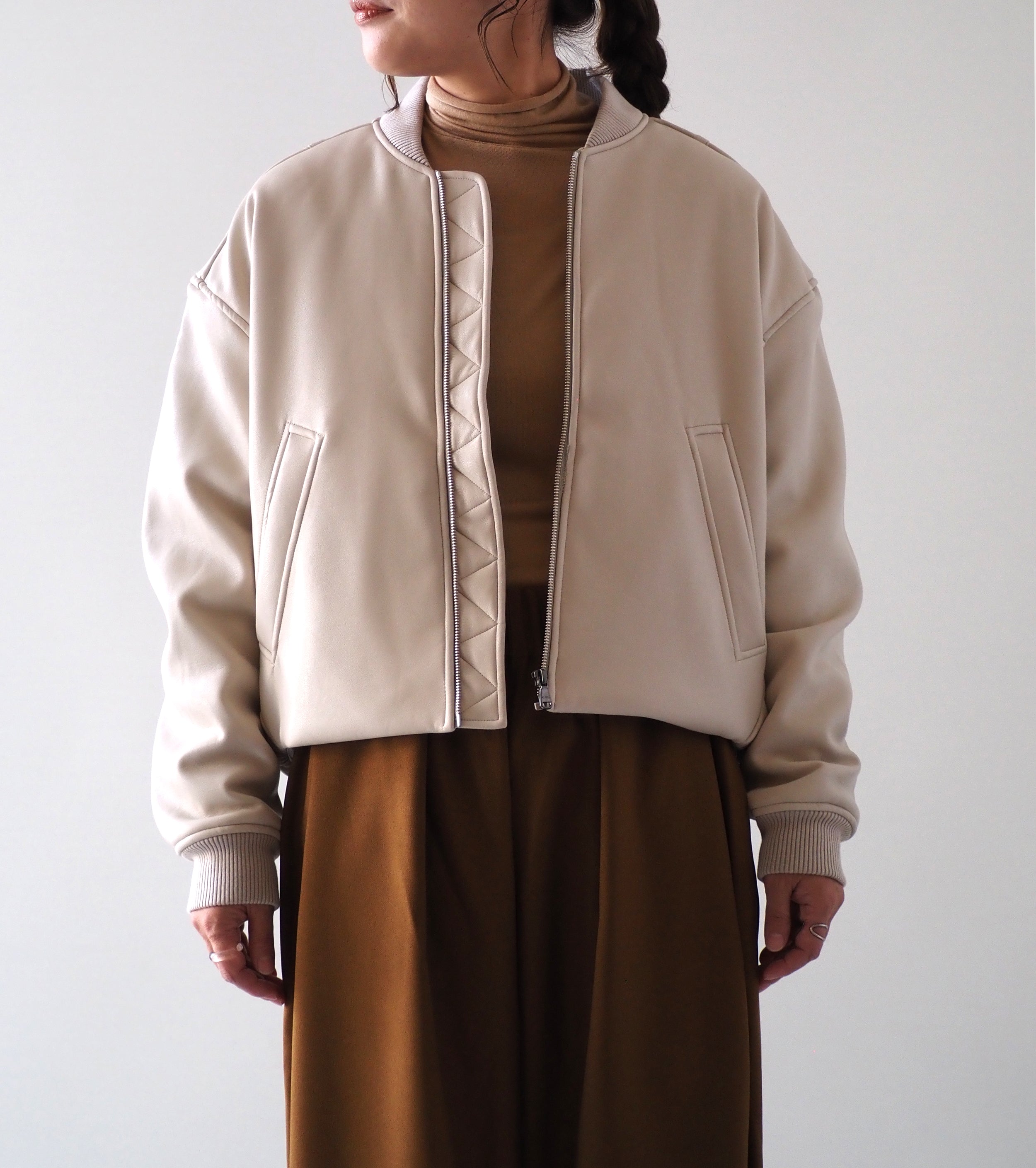 ALWEL FAUX LEATHER PADDED BOMBER JACKET  , Ivory