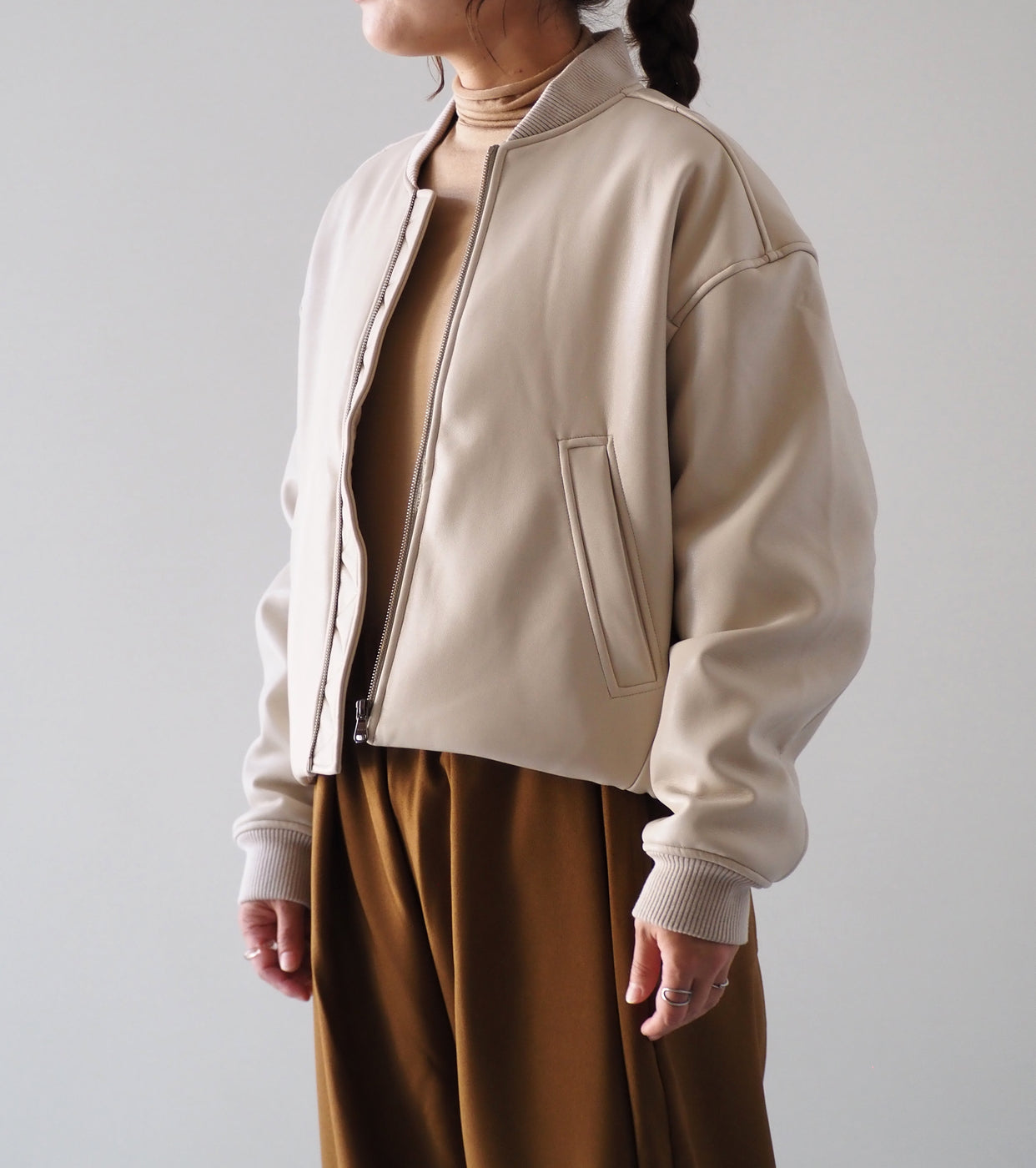 ALWEL FAUX LEATHER PADDED BOMBER JACKET  , Ivory