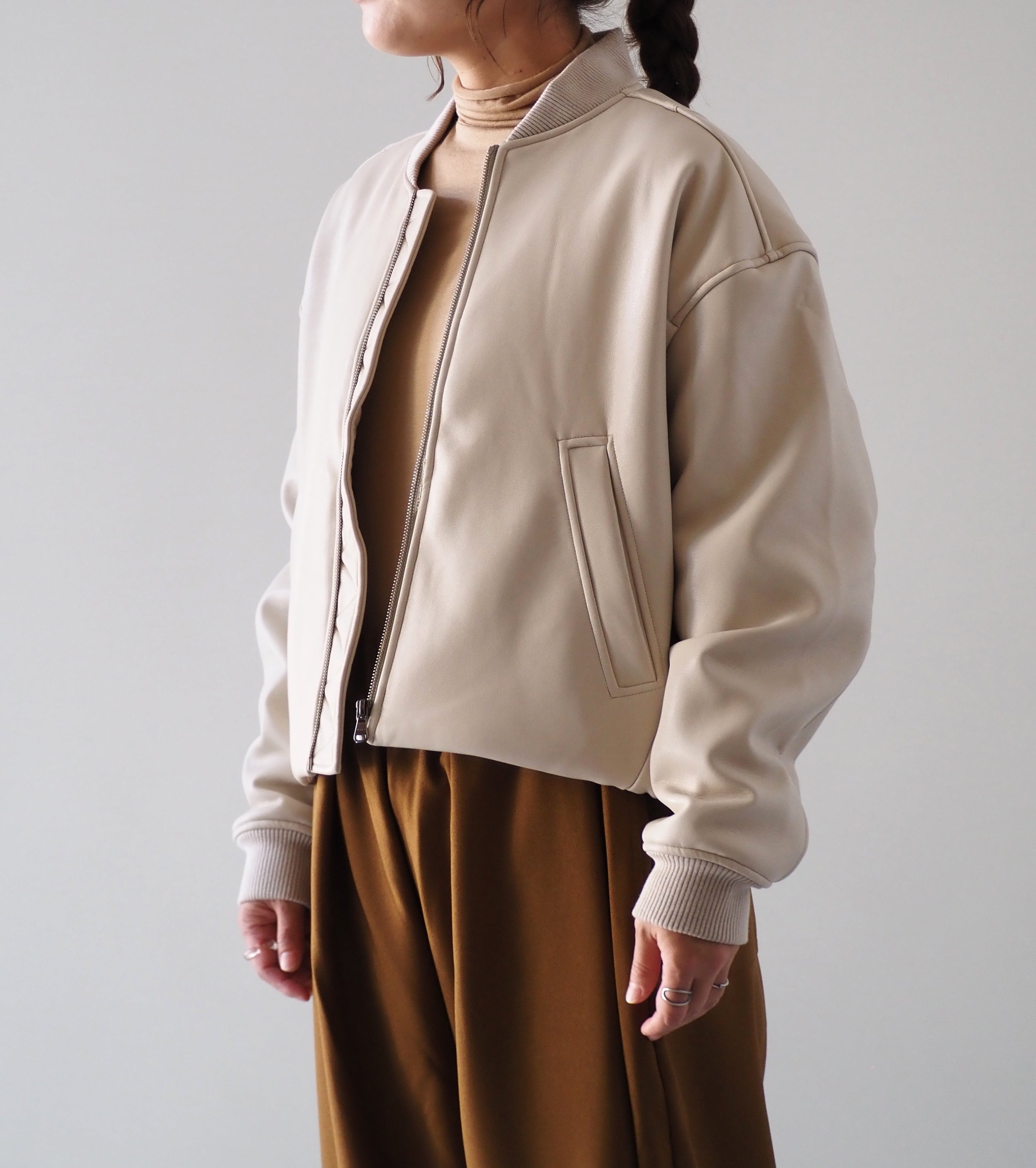 ALWEL FAUX LEATHER PADDED BOMBER JACKET  , Ivory