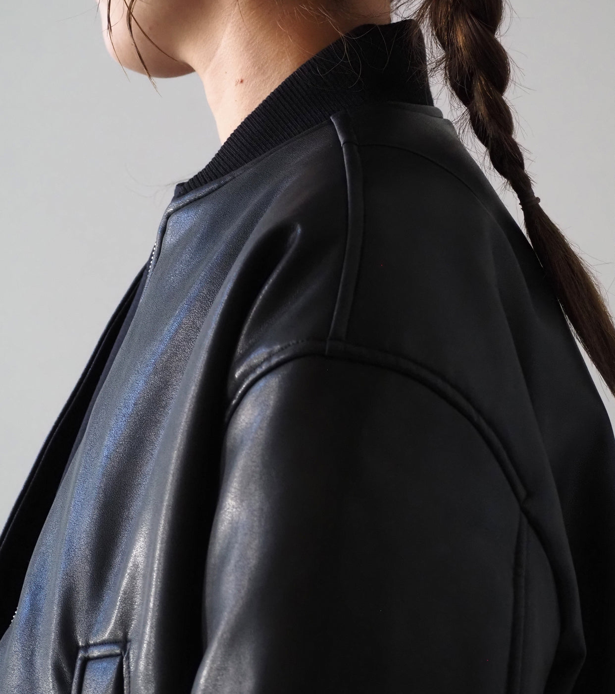 ALWEL フェイク レザー パテッド ボンバー ジャケット , Black