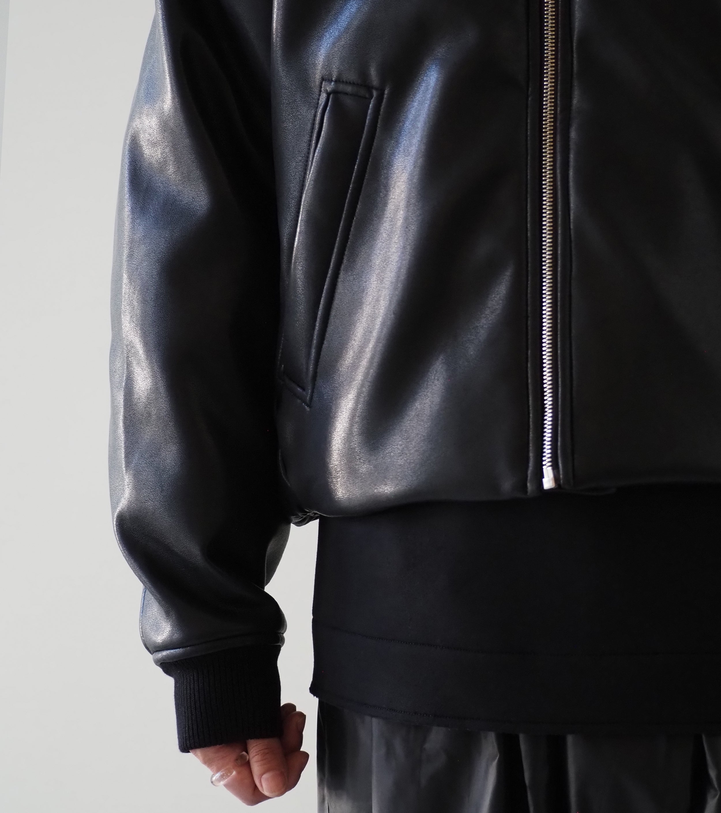 ALWEL フェイク レザー パテッド ボンバー ジャケット , Black