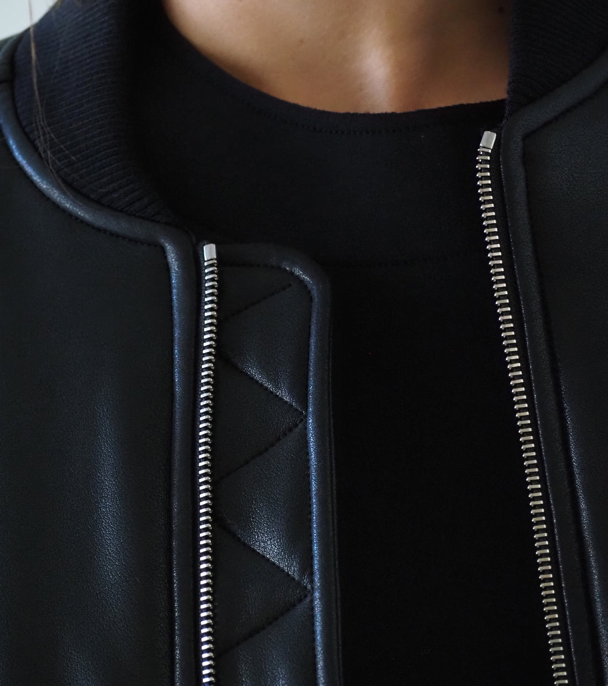 ALWEL フェイク レザー パテッド ボンバー ジャケット , Black