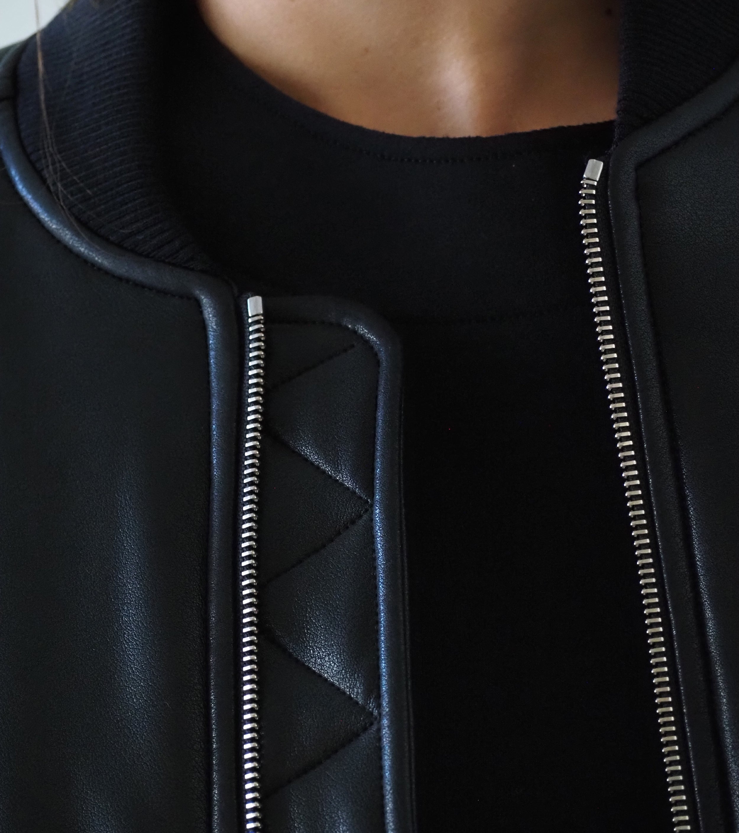 ALWEL フェイク レザー パテッド ボンバー ジャケット , Black