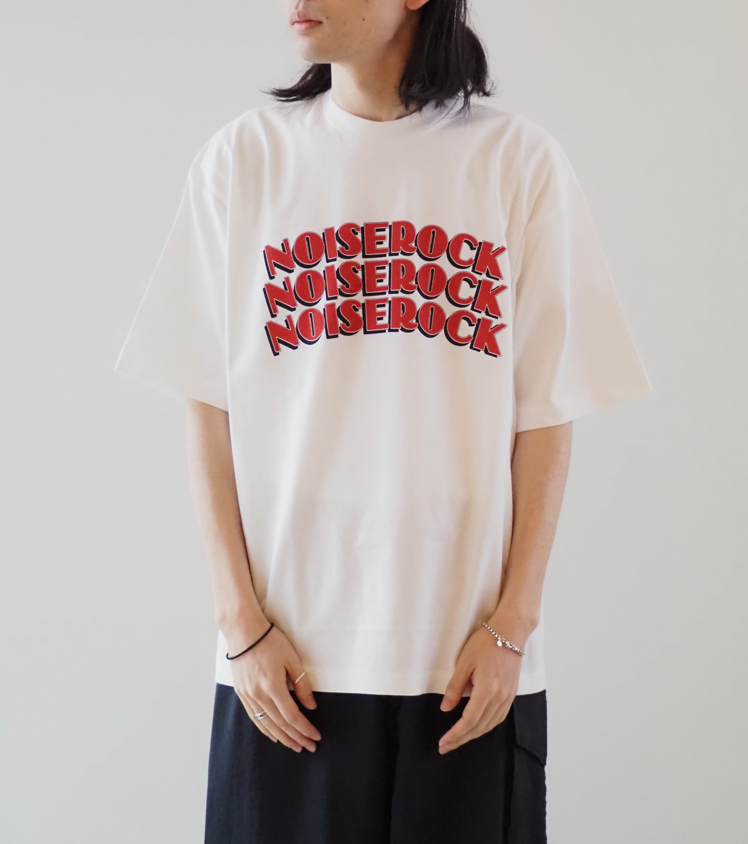 blurhms ROOT STOCK ノイズロック プリント Tシャツ ワイド, White