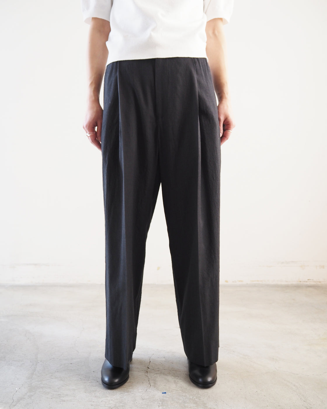 Wool, rayon and silk super wide slacks, Heather Charcoal