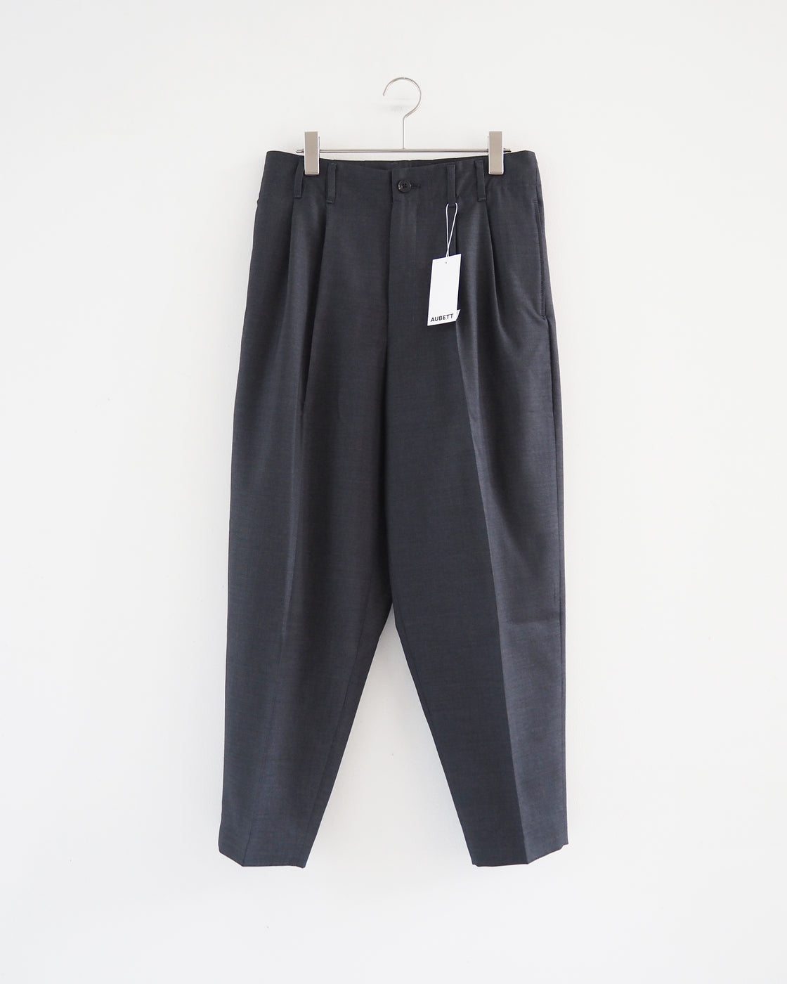 Summer Wool Gabardine Two-Tuck Wide Tapered Pants, Charcoal Top