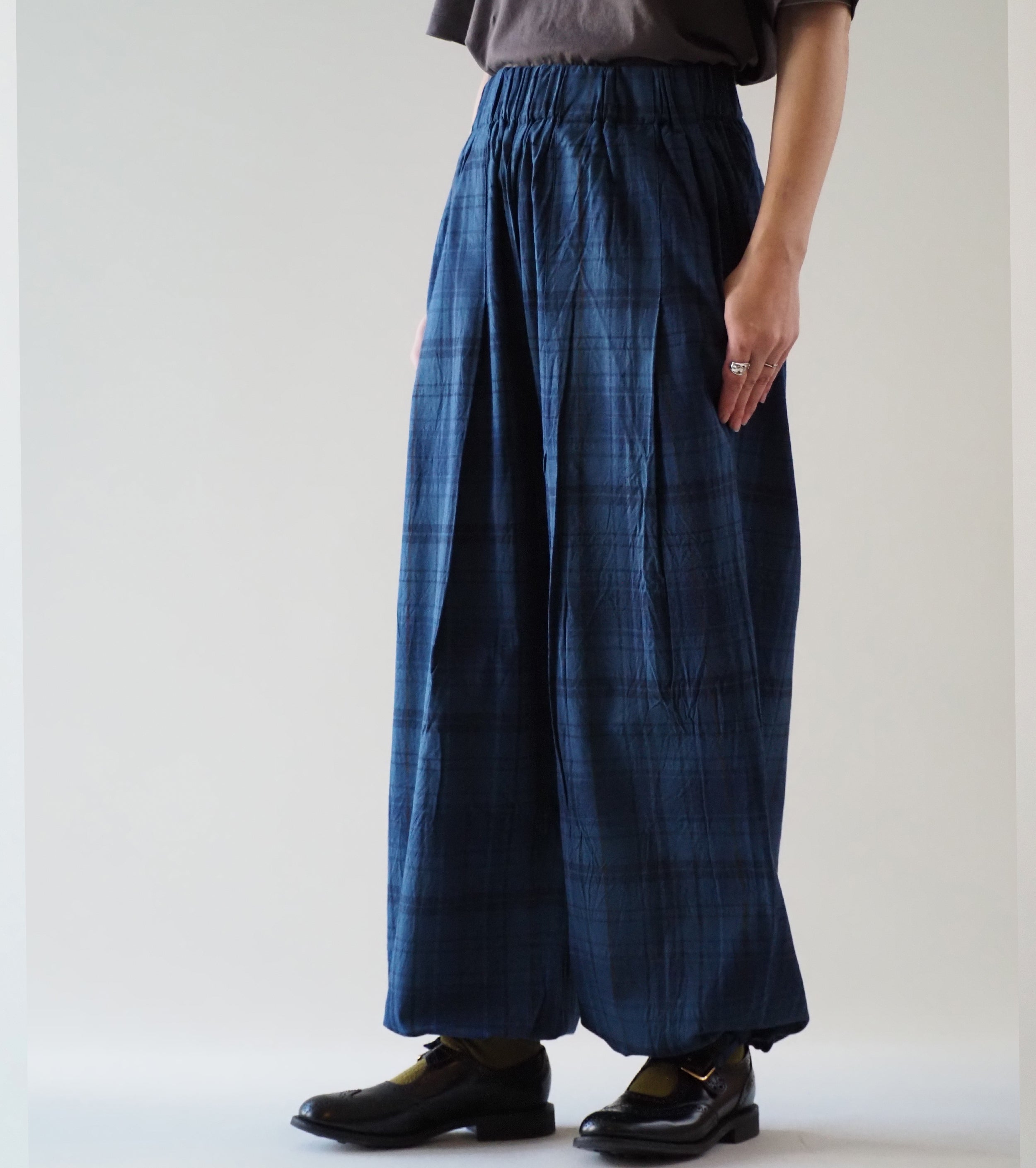 Yarmo Wide Tuck Easy PT Indigo Madras, Check