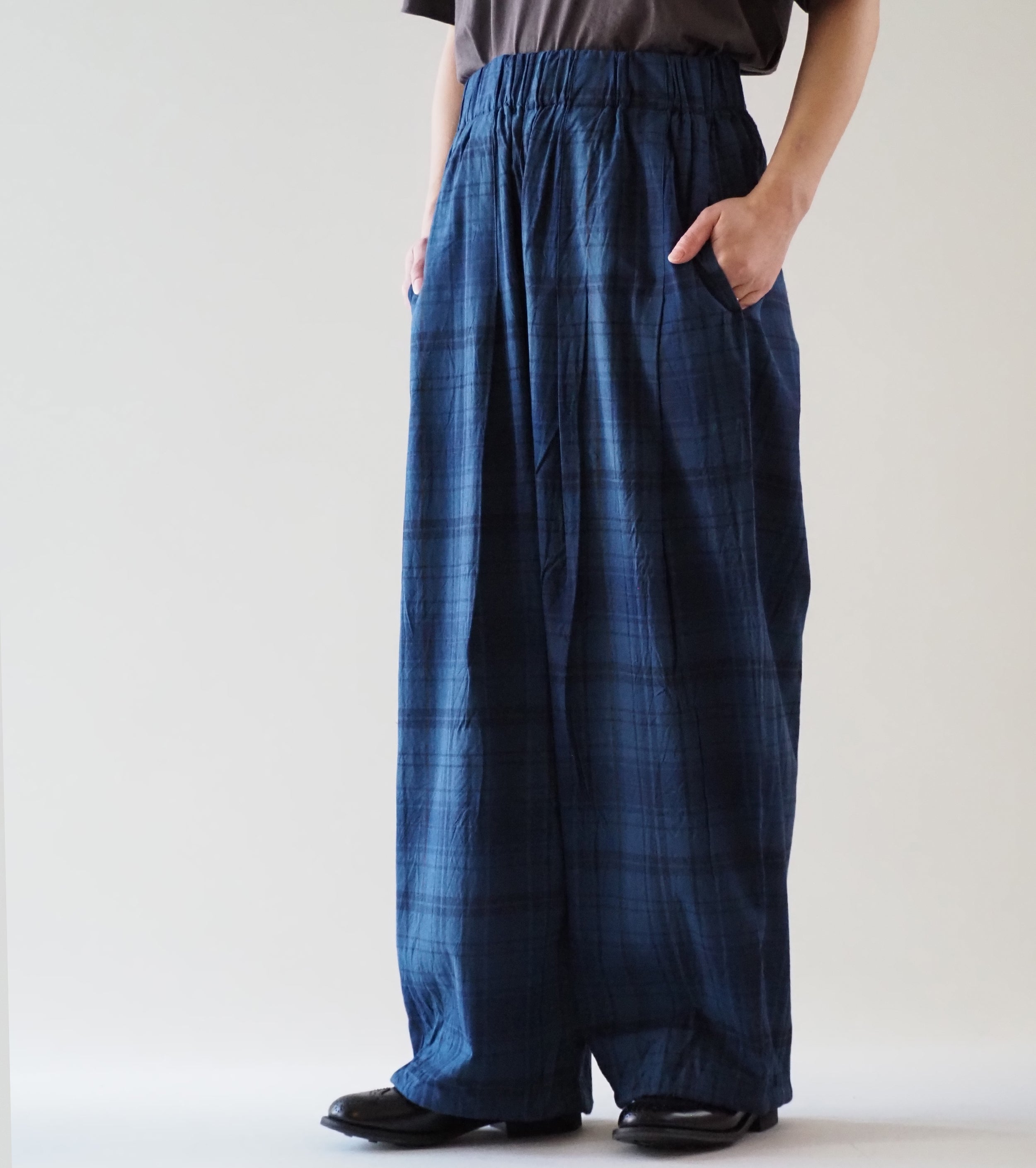Yarmo Wide Tuck Easy PT Indigo Madras, Check