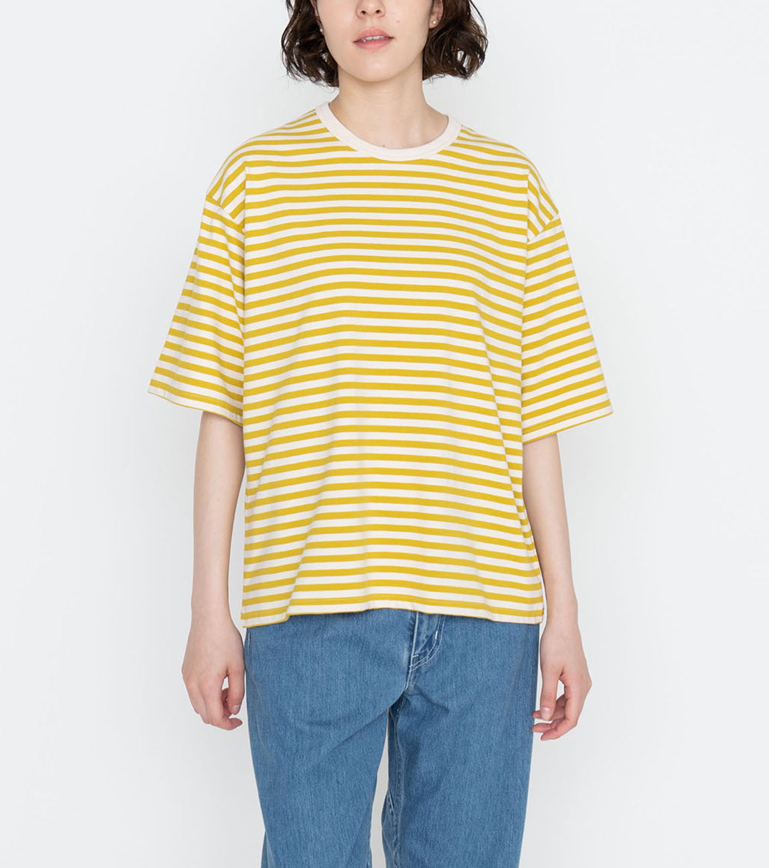 nanamica COOLMAX Stripe Jersey Tee, Yellow x Natural