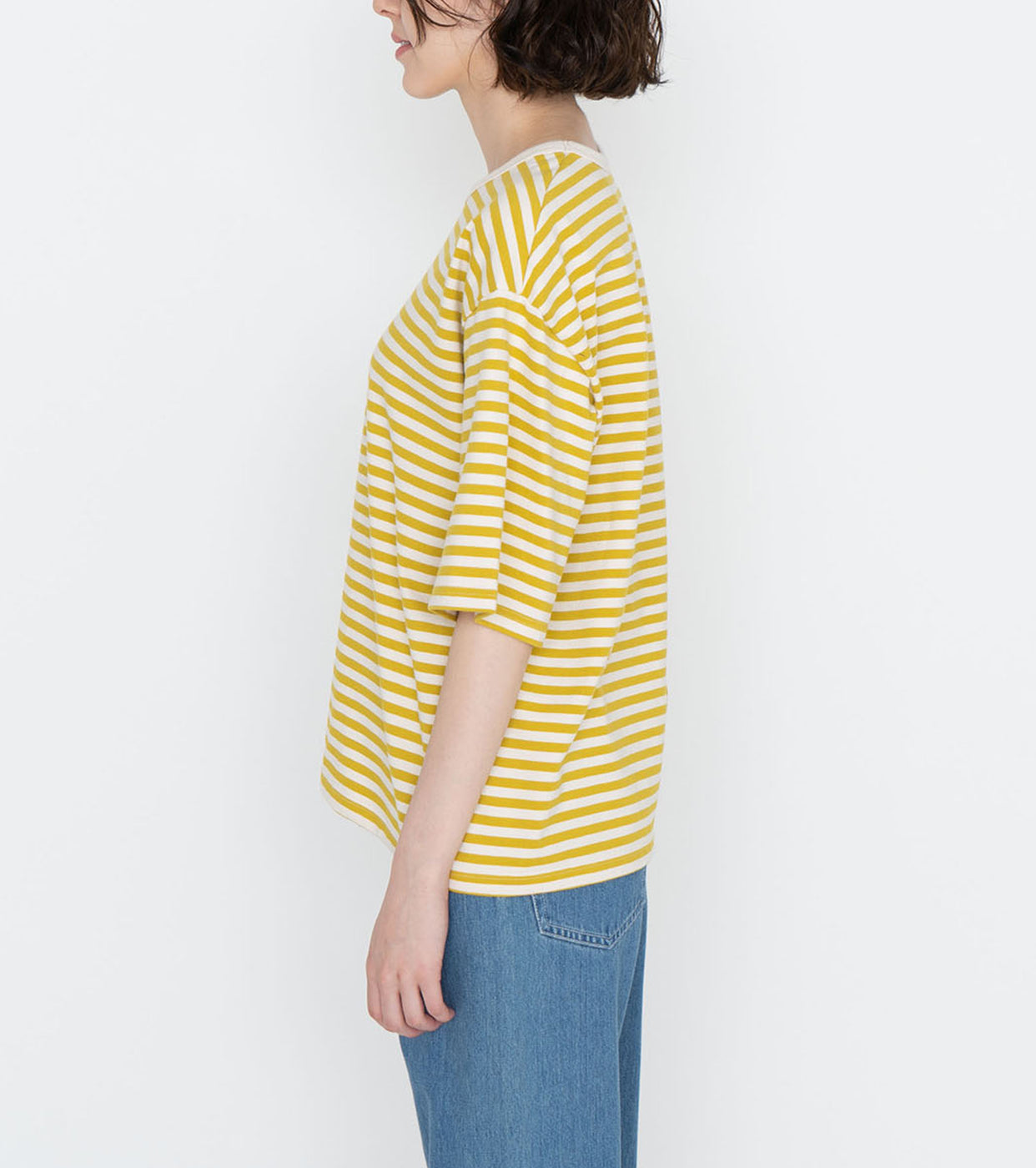 nanamica COOLMAX Stripe Jersey Tee, Yellow x Natural