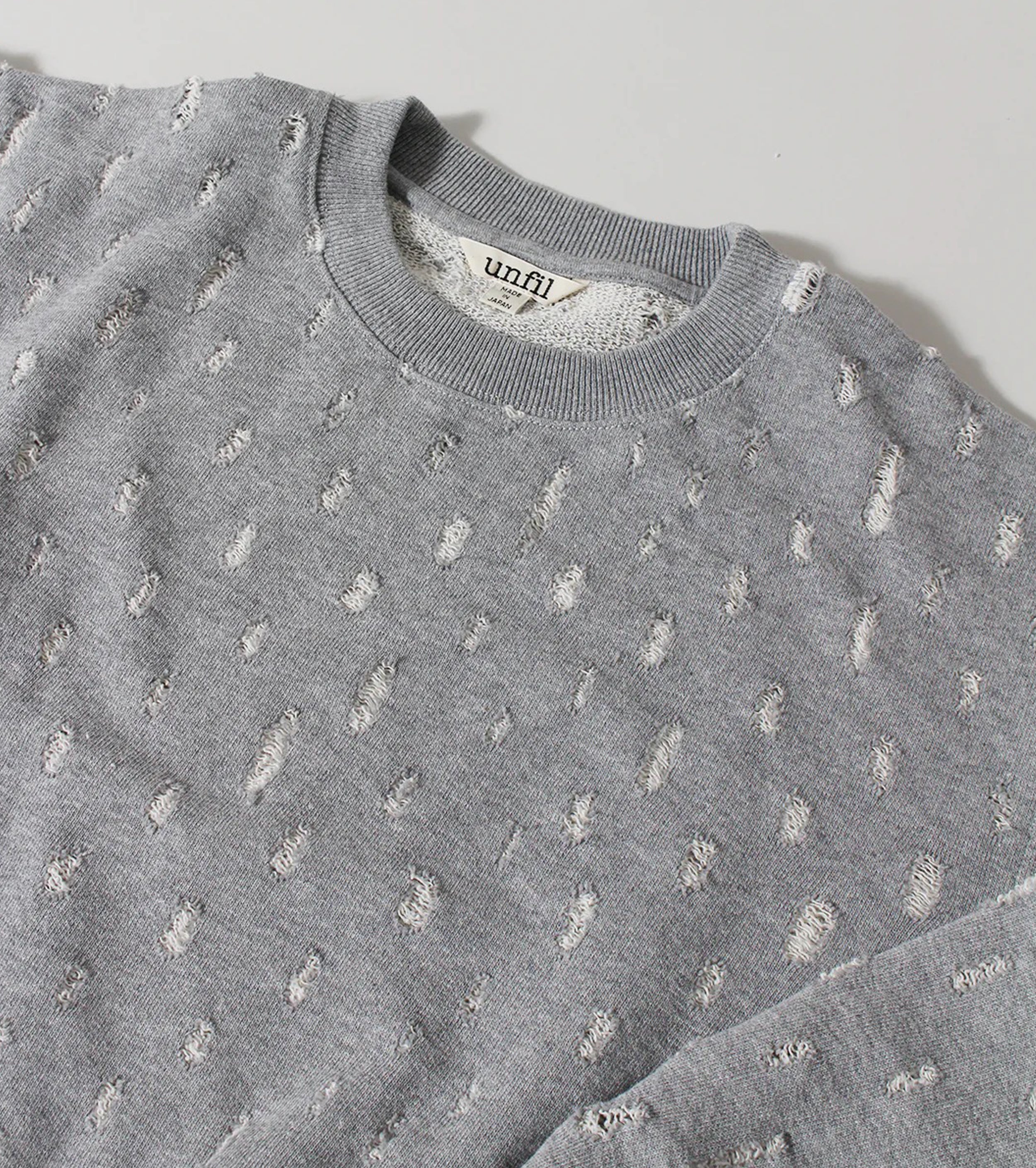 Unfil リップド メッシュ コットン テリー スウェットシャツ , Heather Grey