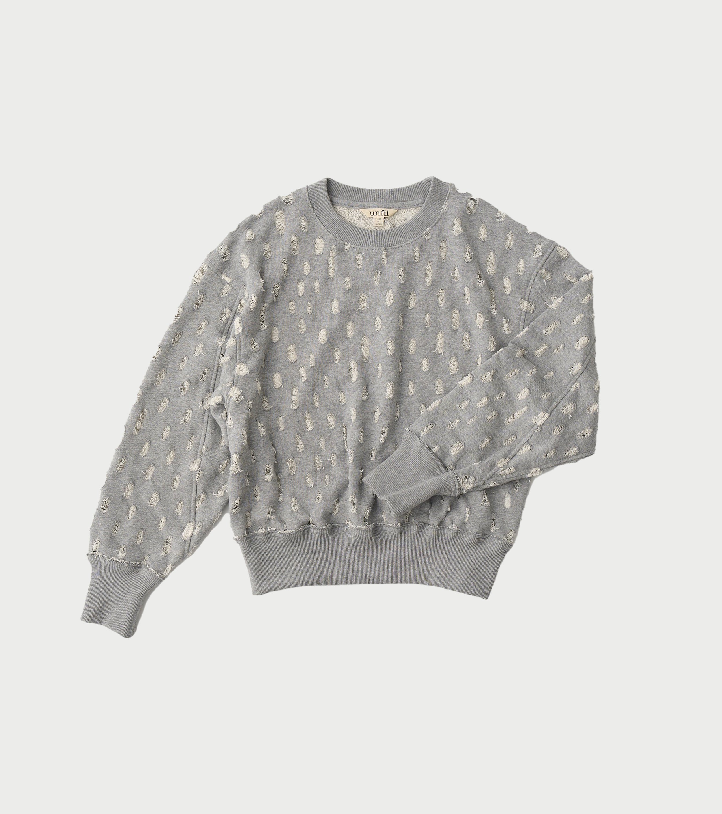 Unfil リップド メッシュ コットン テリー スウェットシャツ , Heather Grey