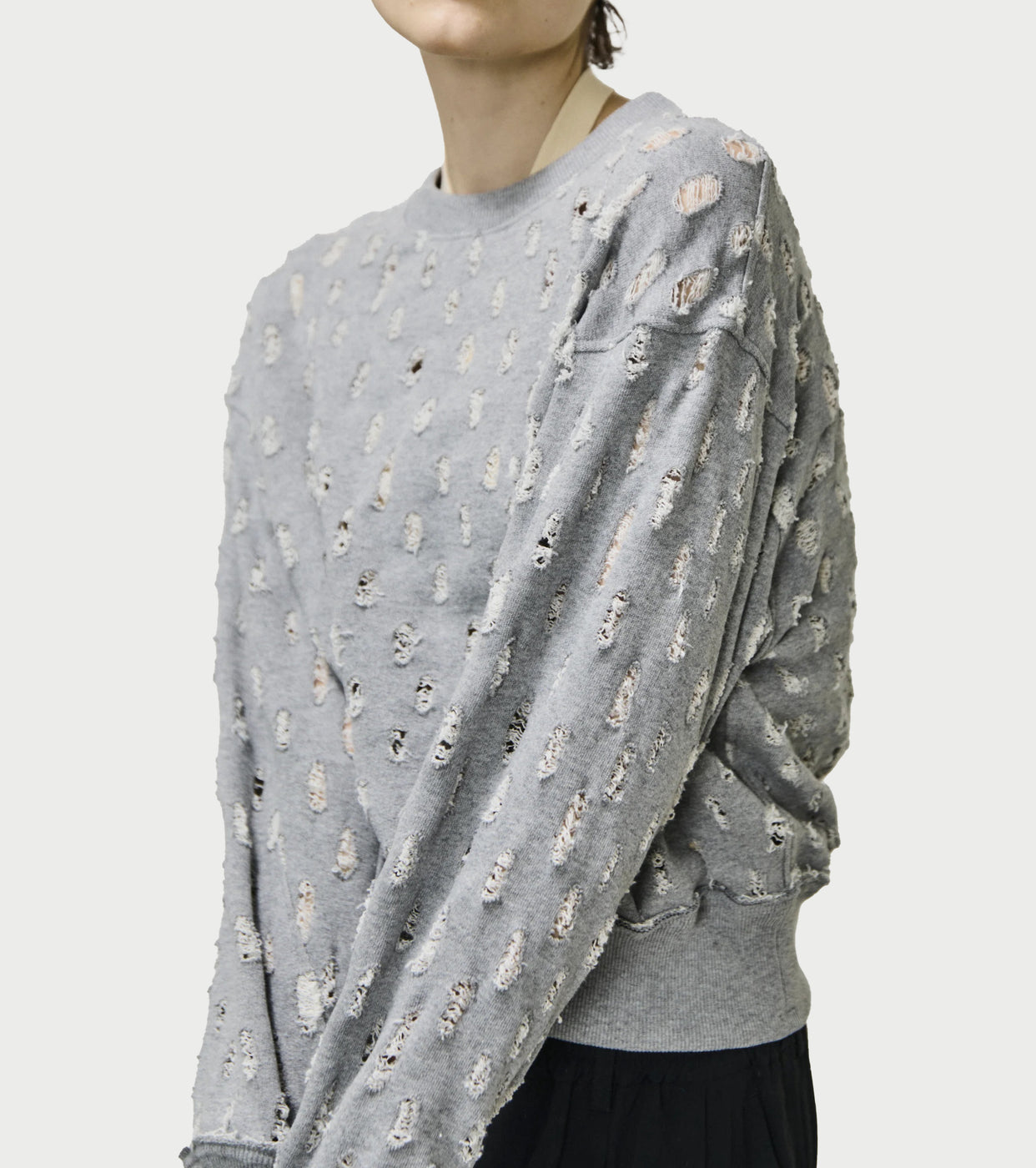 Unfil リップド メッシュ コットン テリー スウェットシャツ , Heather Grey